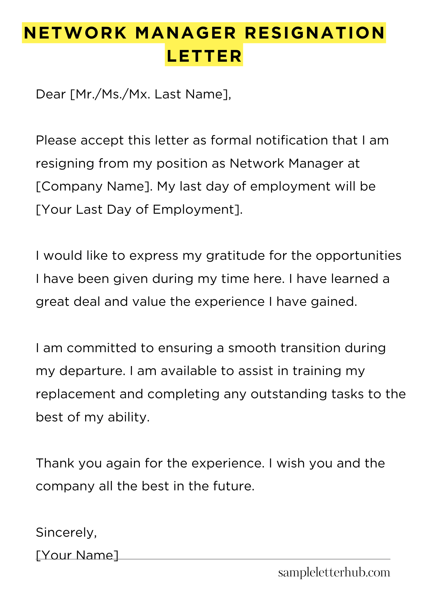 Network Manager Resignation Letter