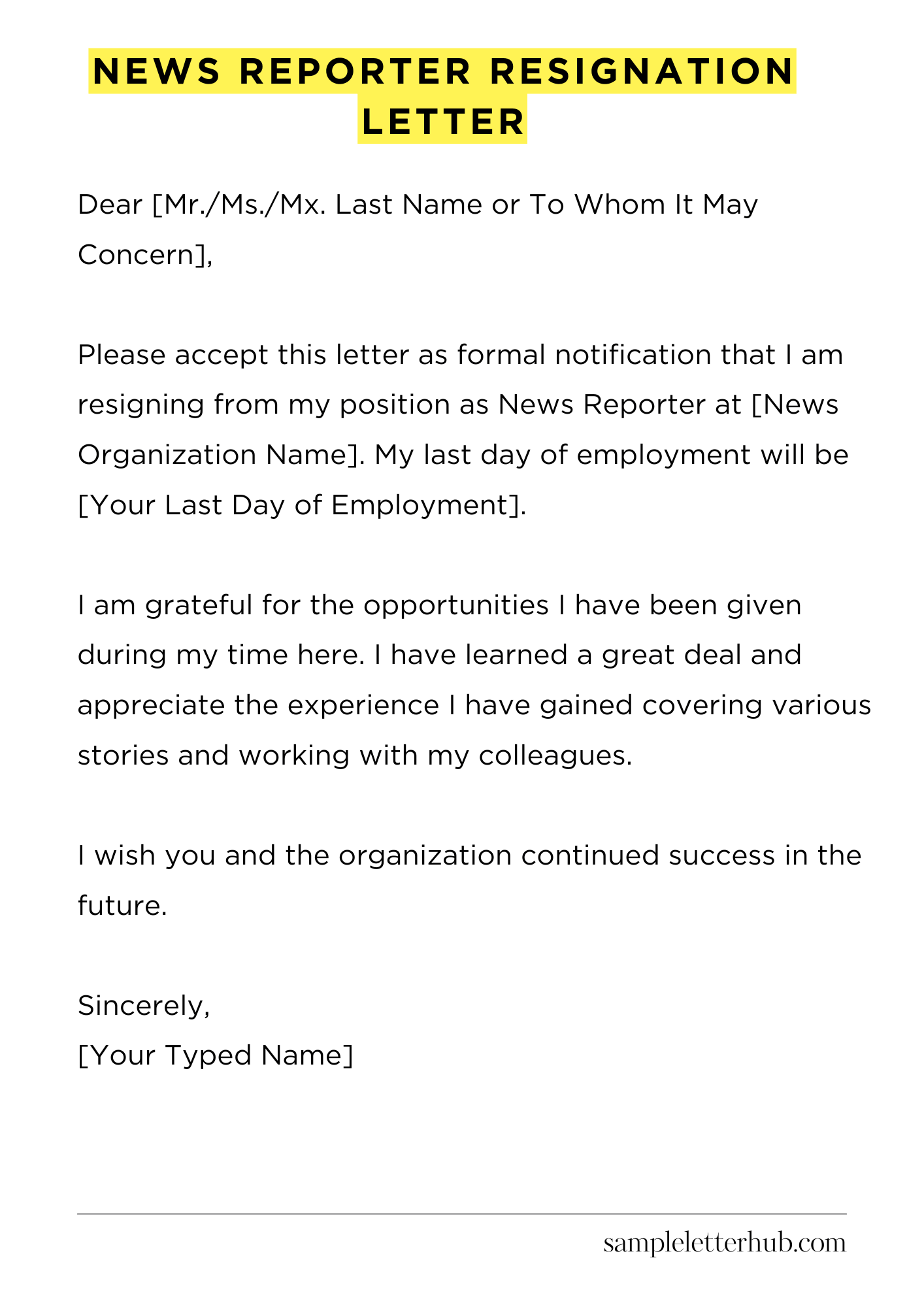 News Reporter Resignation Letter