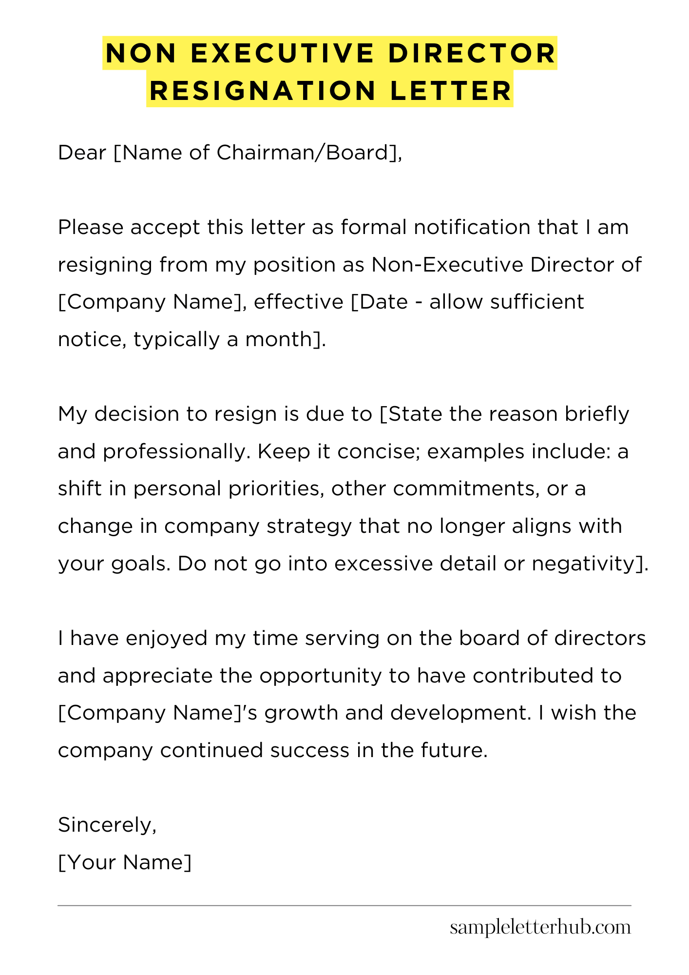 Non Executive Director Resignation Letter