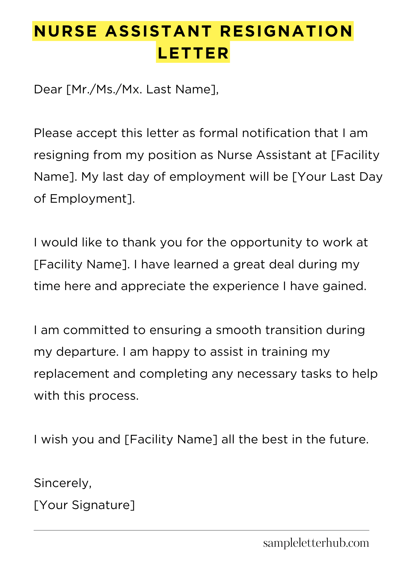 Nurse Assistant Resignation Letter