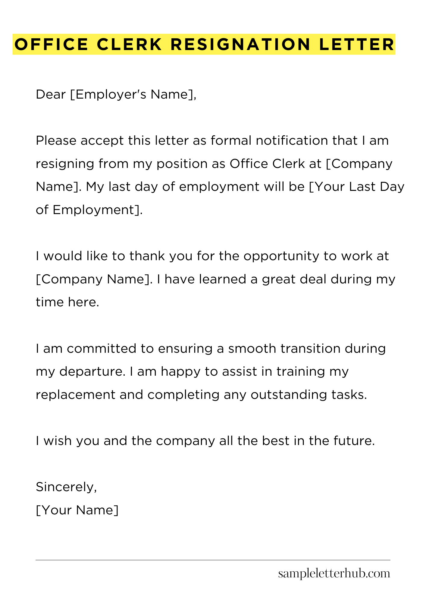 Office Clerk Resignation Letter