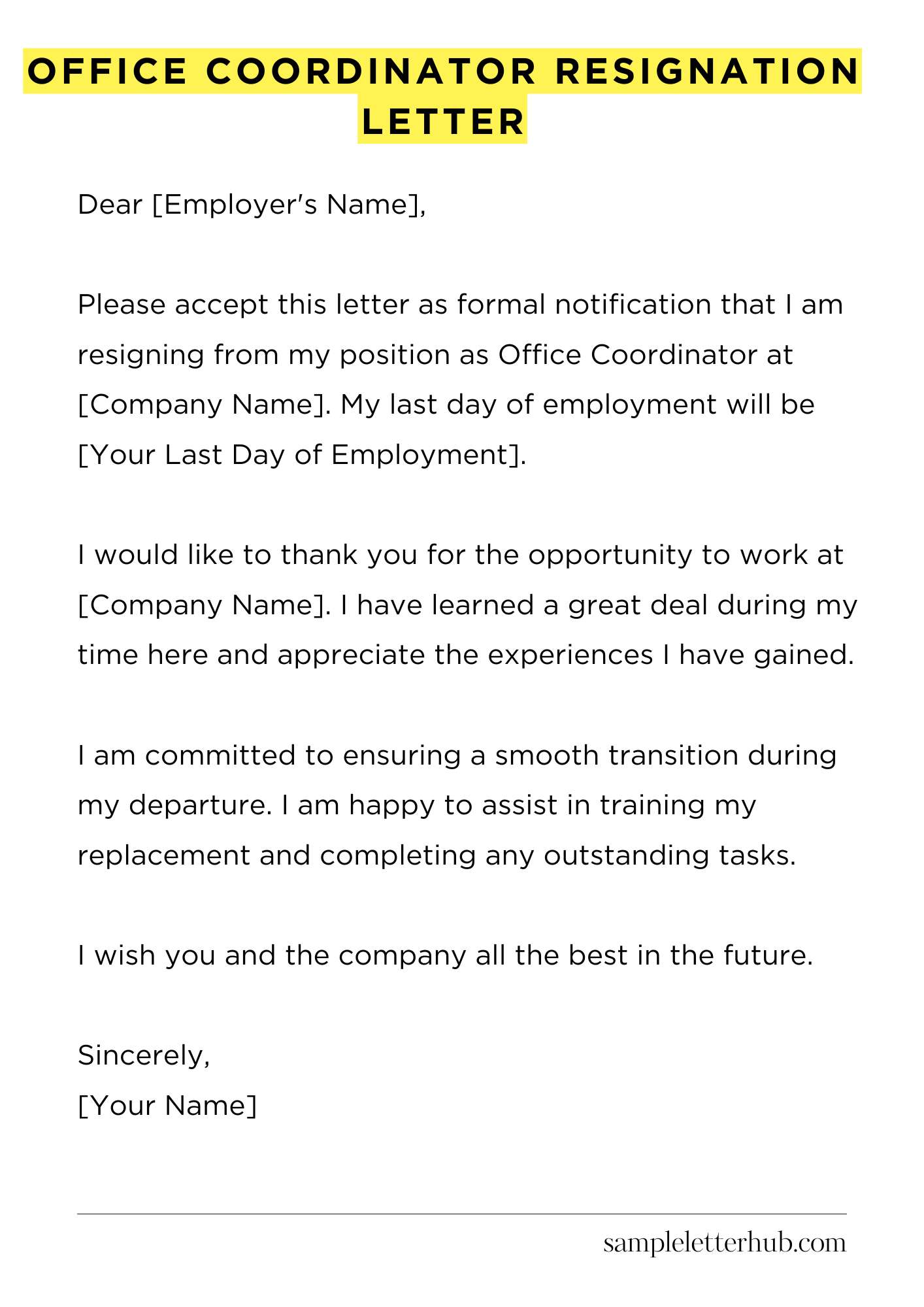 Office Coordinator Resignation Letter