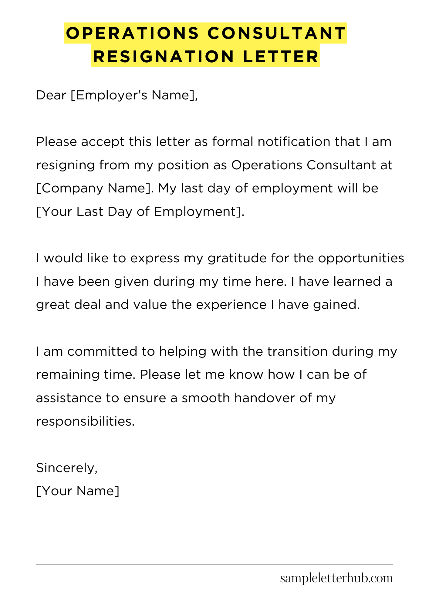 Operations Consultant Resignation Letter