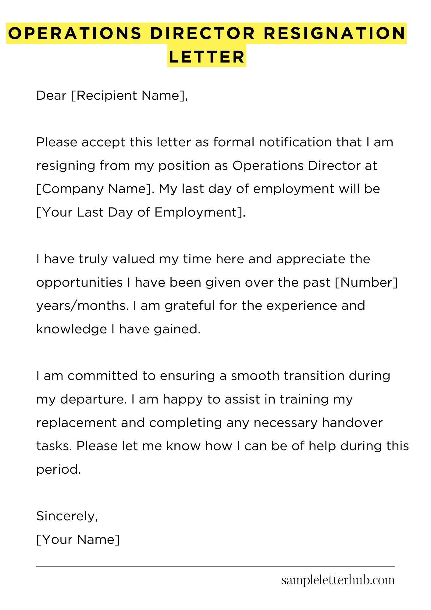 Operations Director Resignation Letter