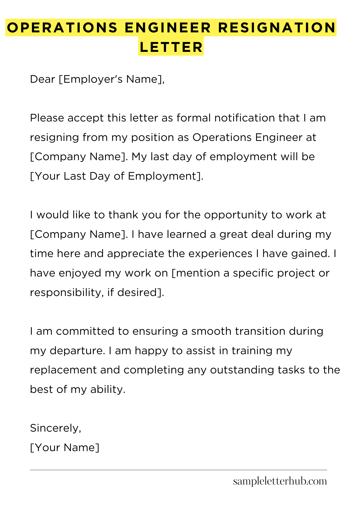 Operations Engineer Resignation Letter