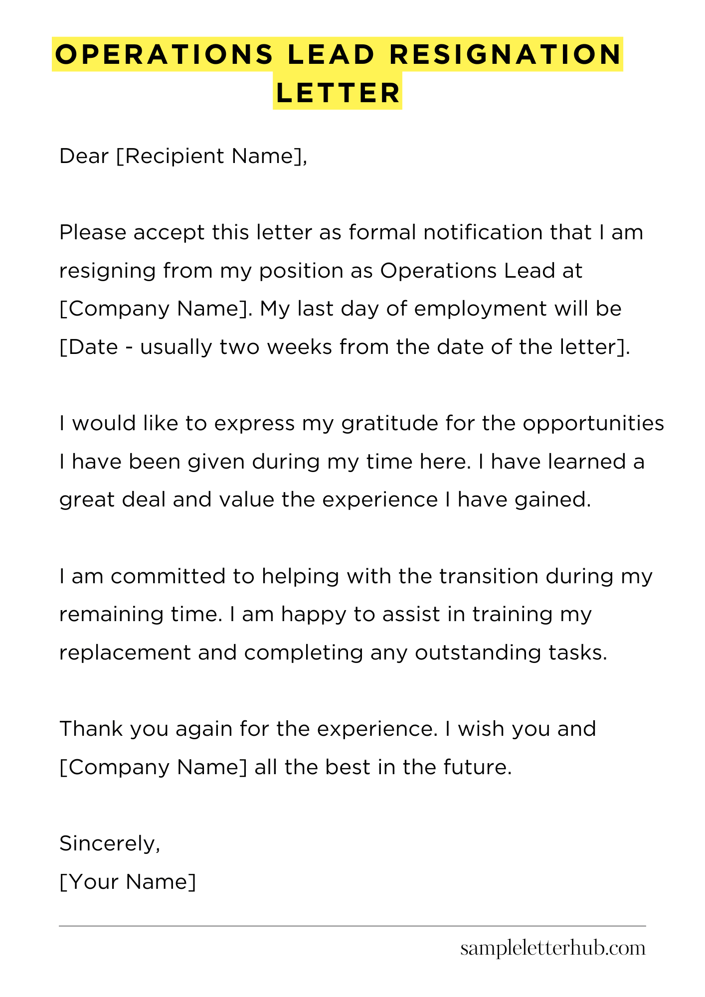 Operations Lead Resignation Letter