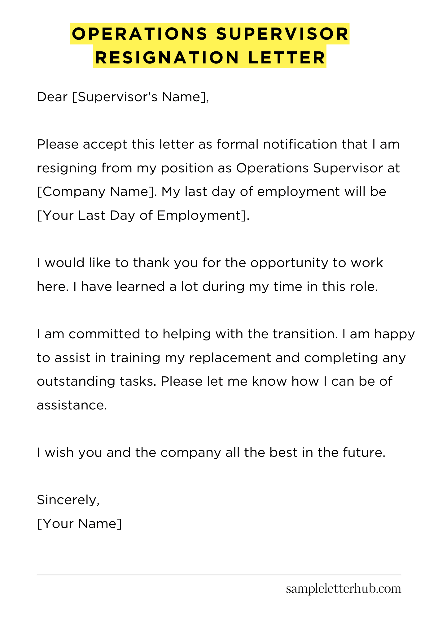 Operations Supervisor Resignation Letter