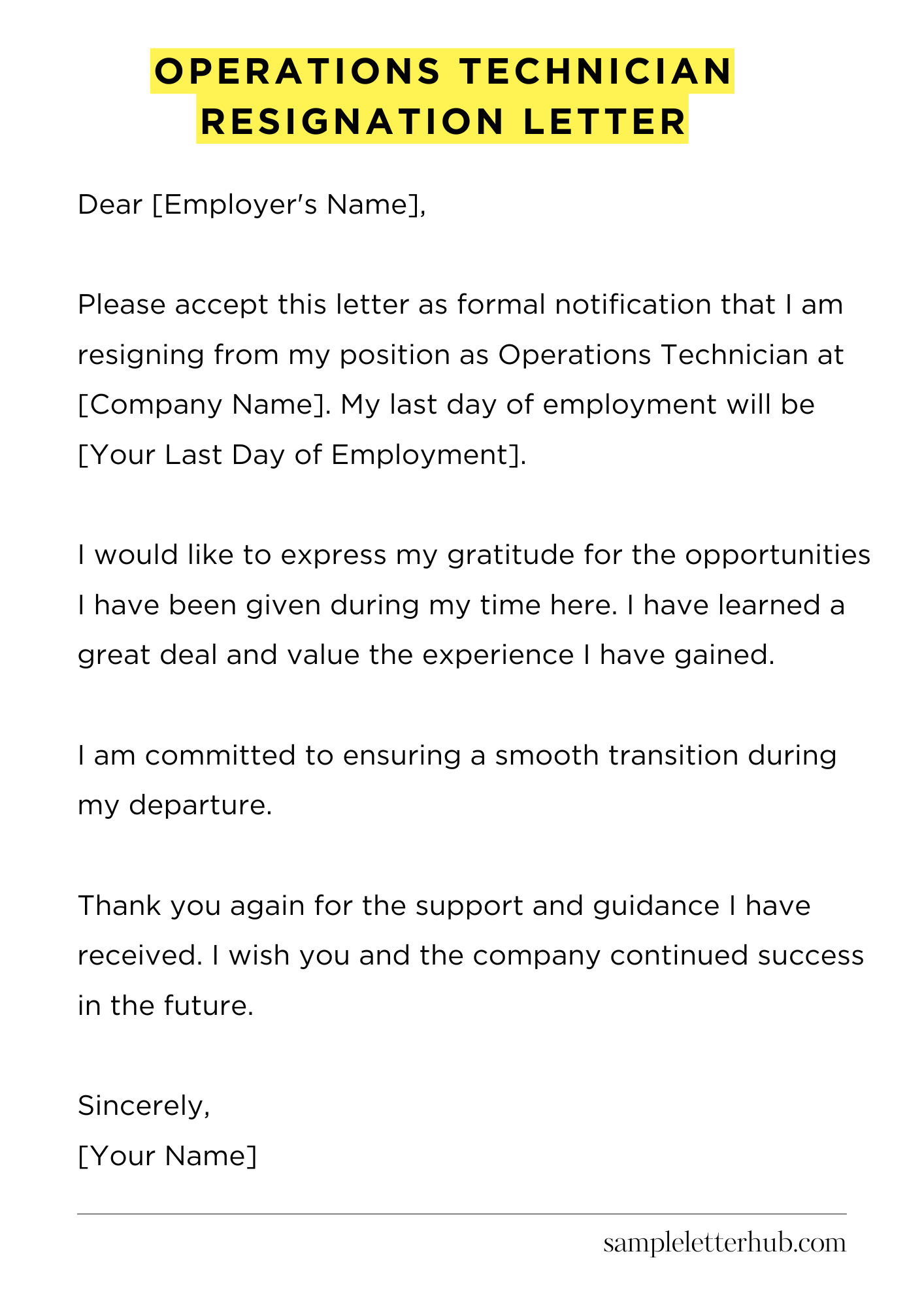 Operations Technician Resignation Letter