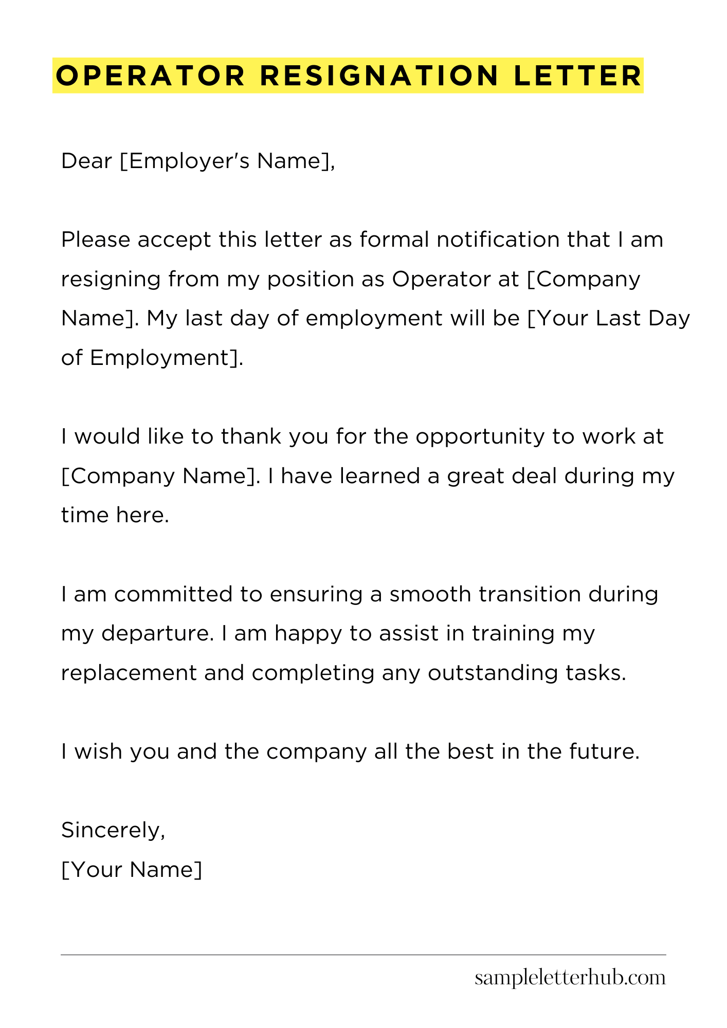 Operator Resignation Letter