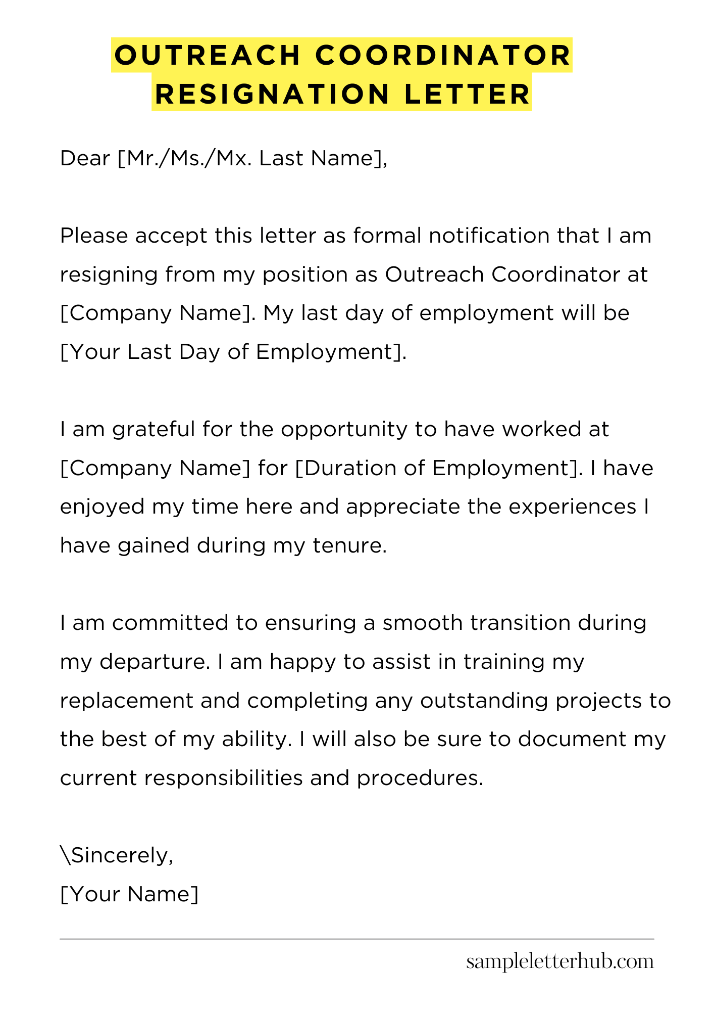 Outreach Coordinator Resignation Letter