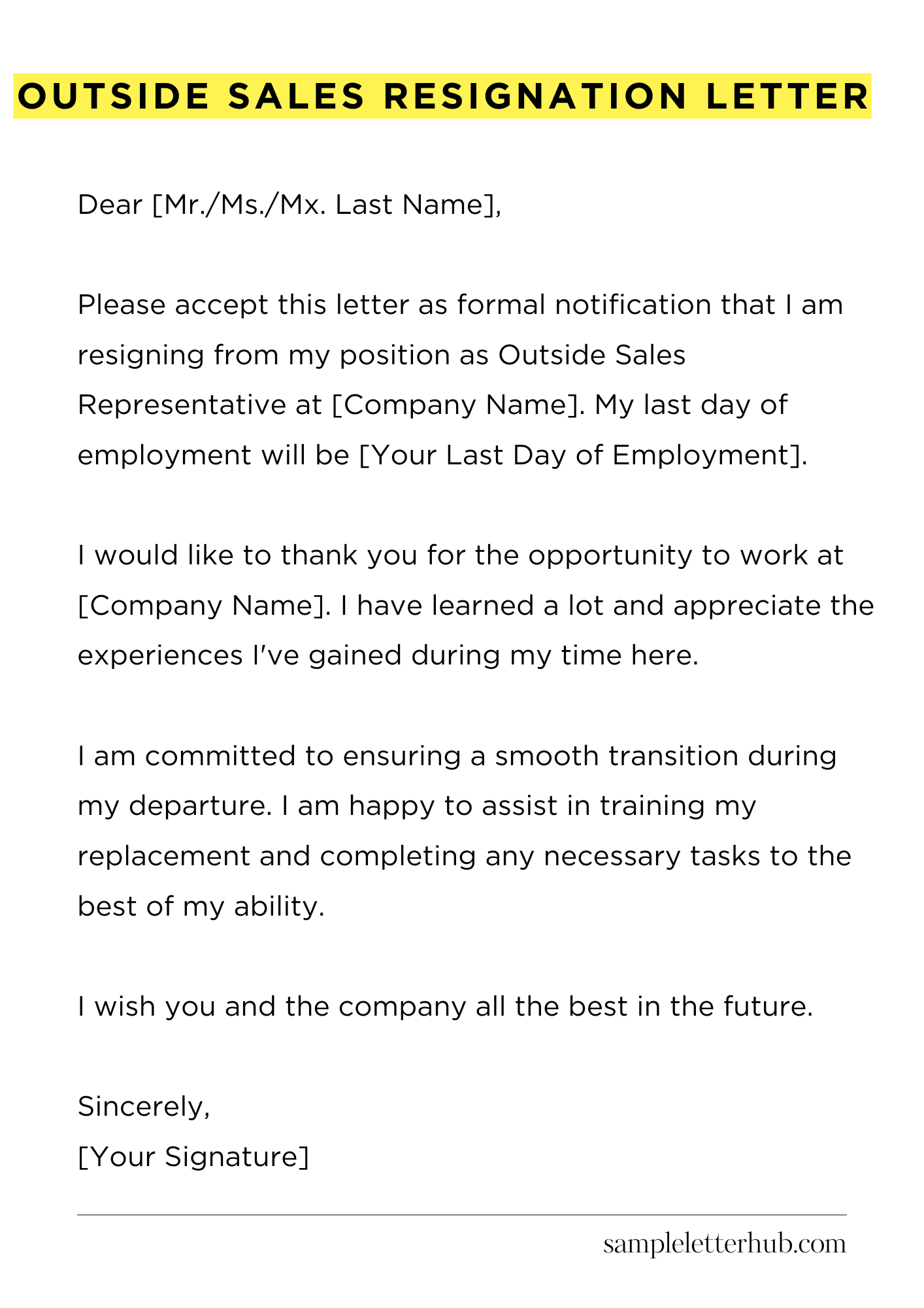 Outside Sales Resignation Letter