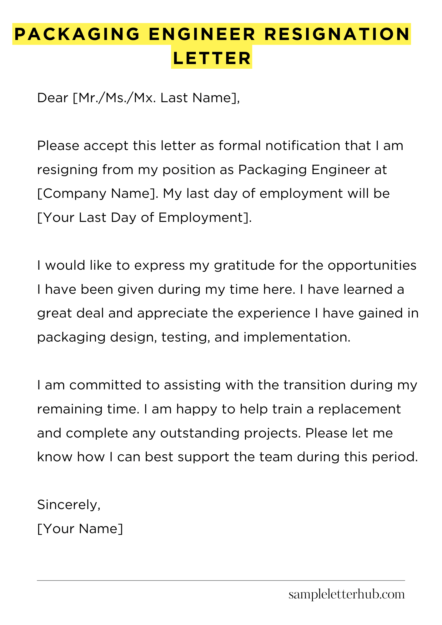 Packaging Engineer Resignation Letter