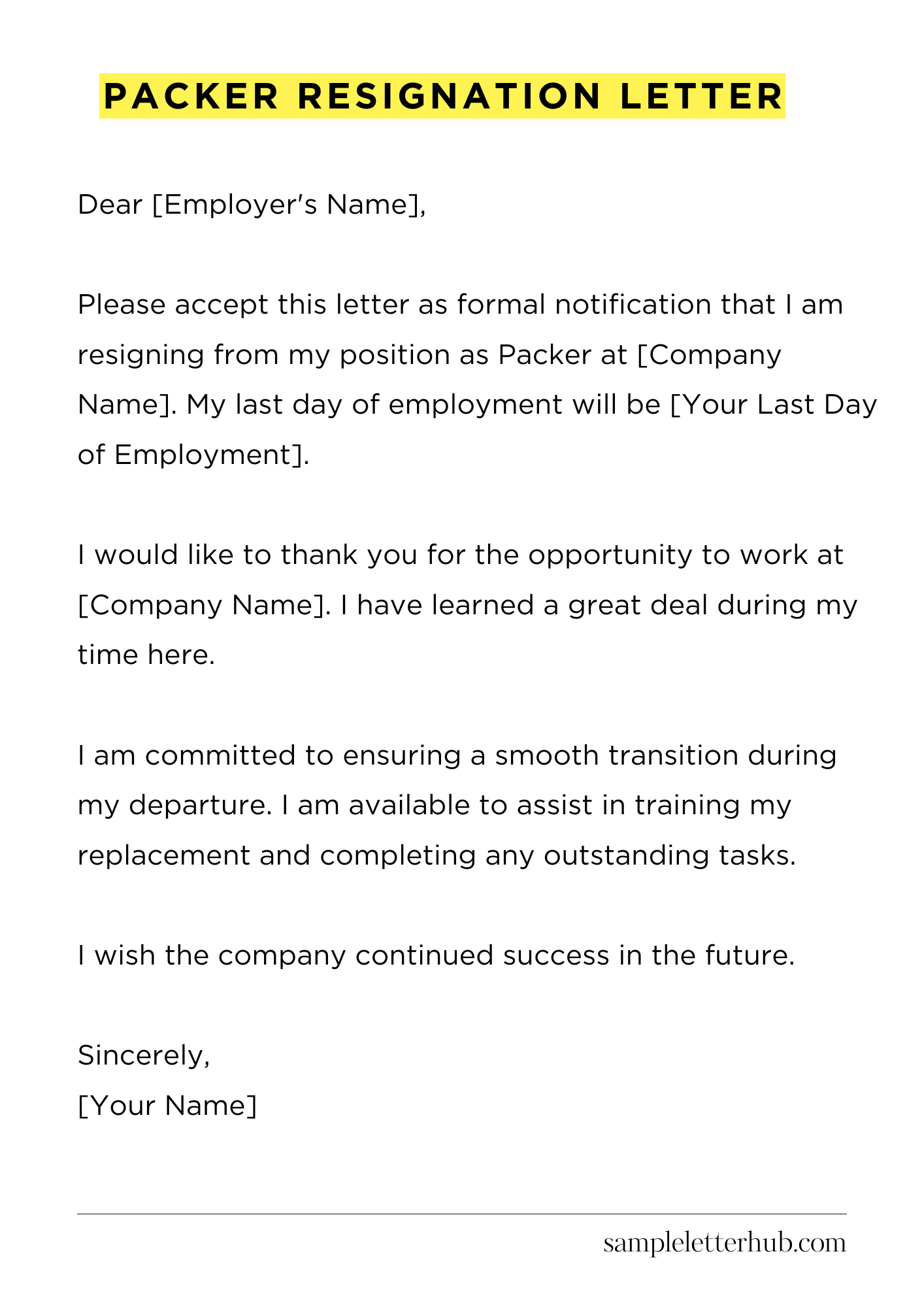 Packer Resignation Letter