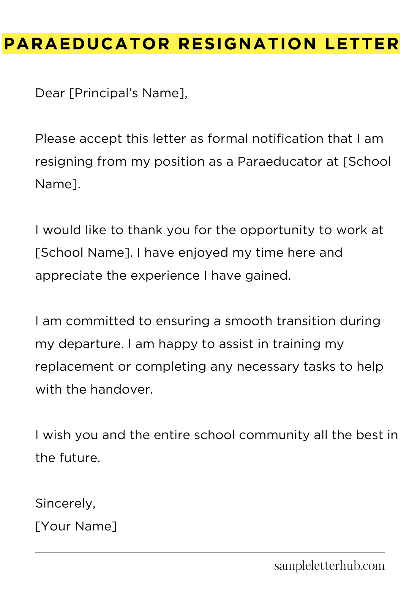 Paraeducator Resignation Letter