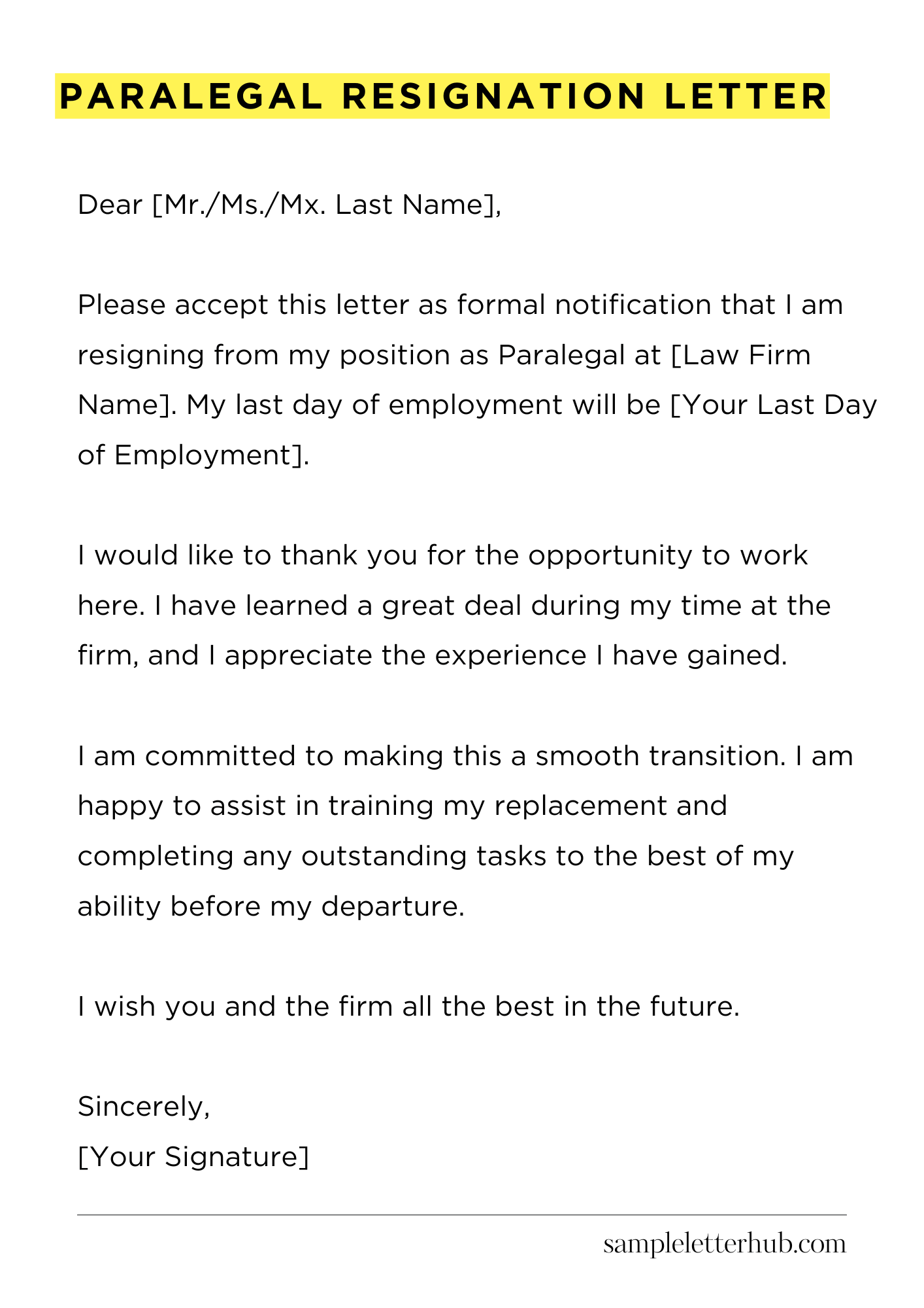 Paralegal Resignation Letter