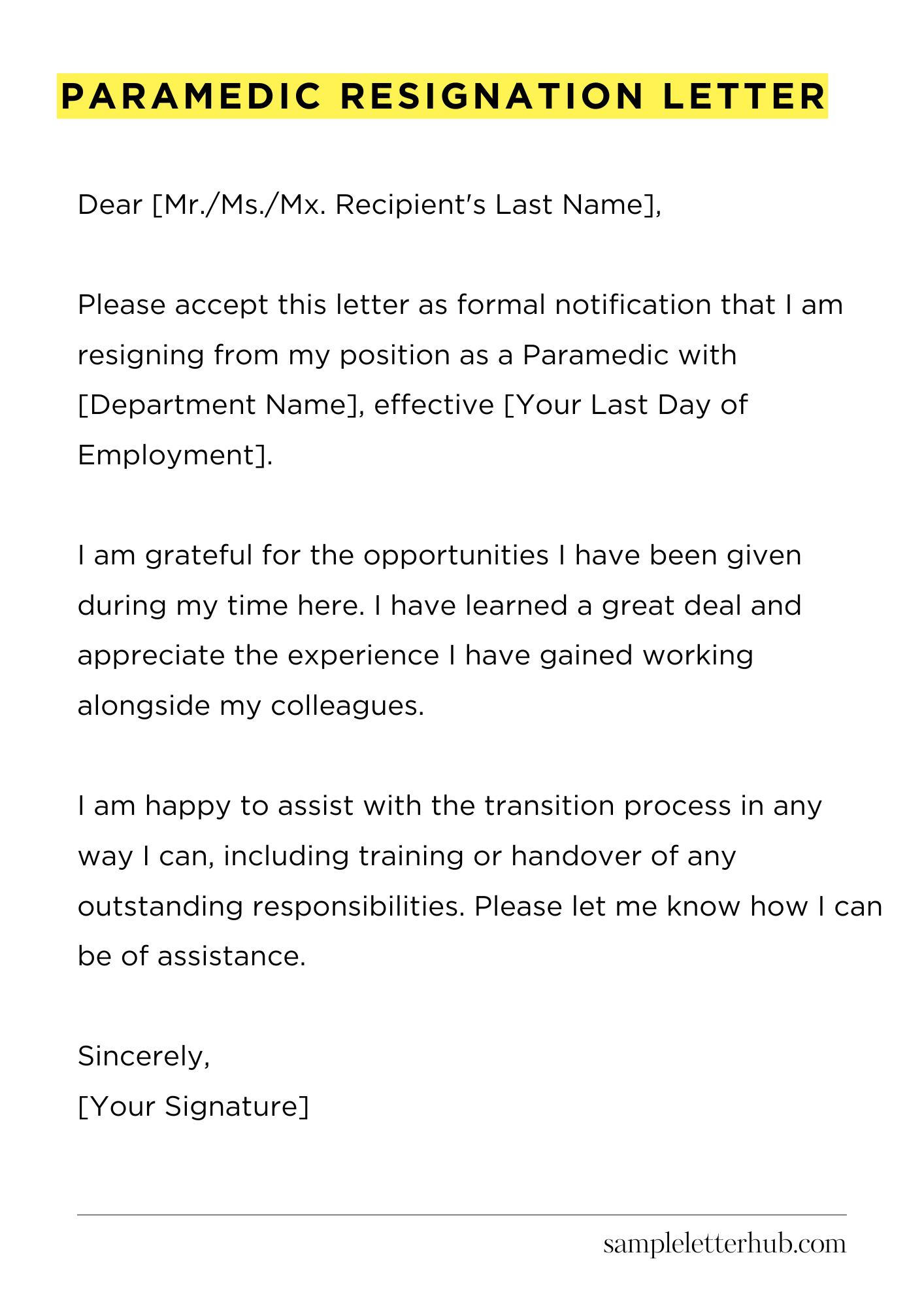 Paramedic Resignation Letter