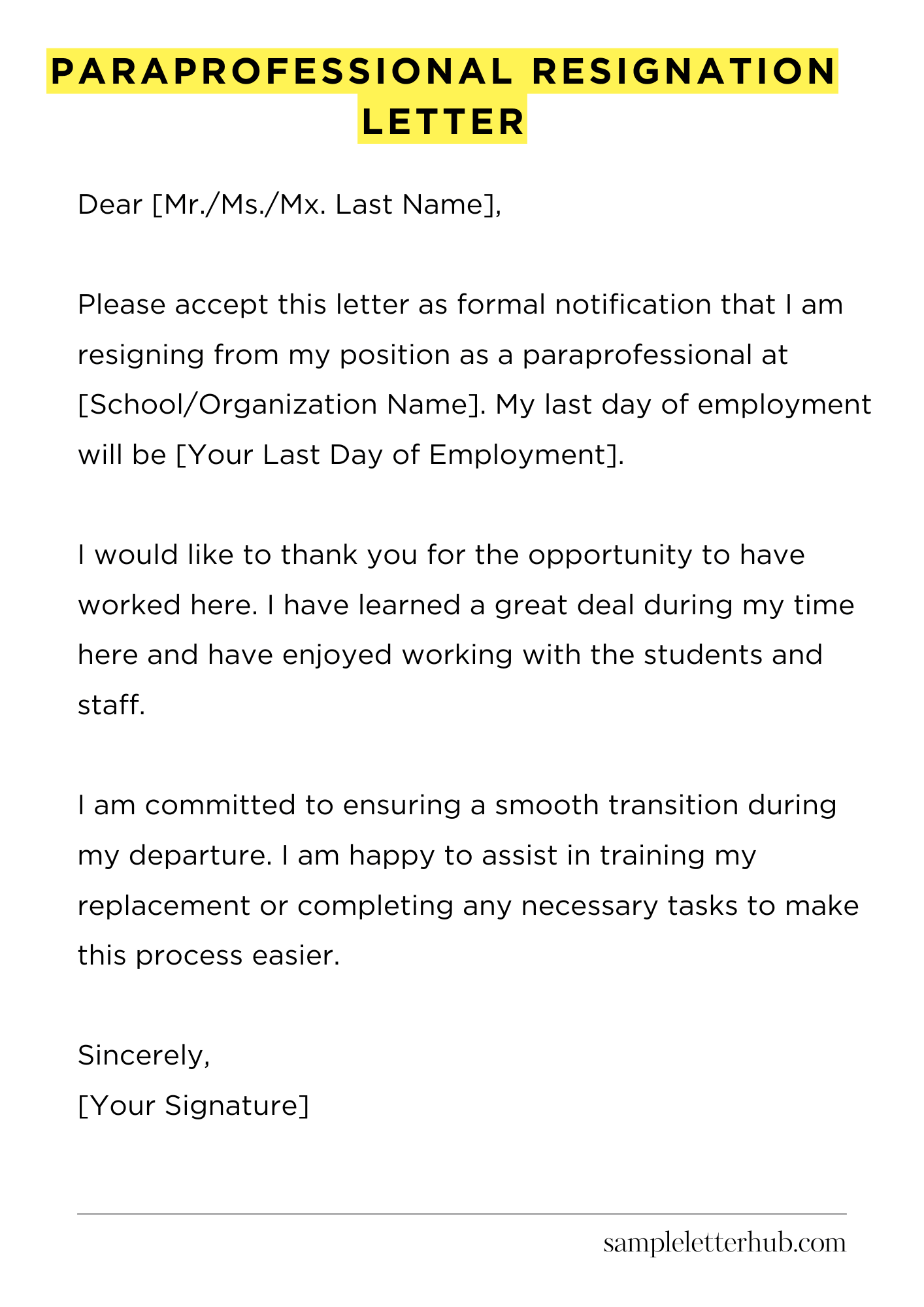 Paraprofessional Resignation Letter