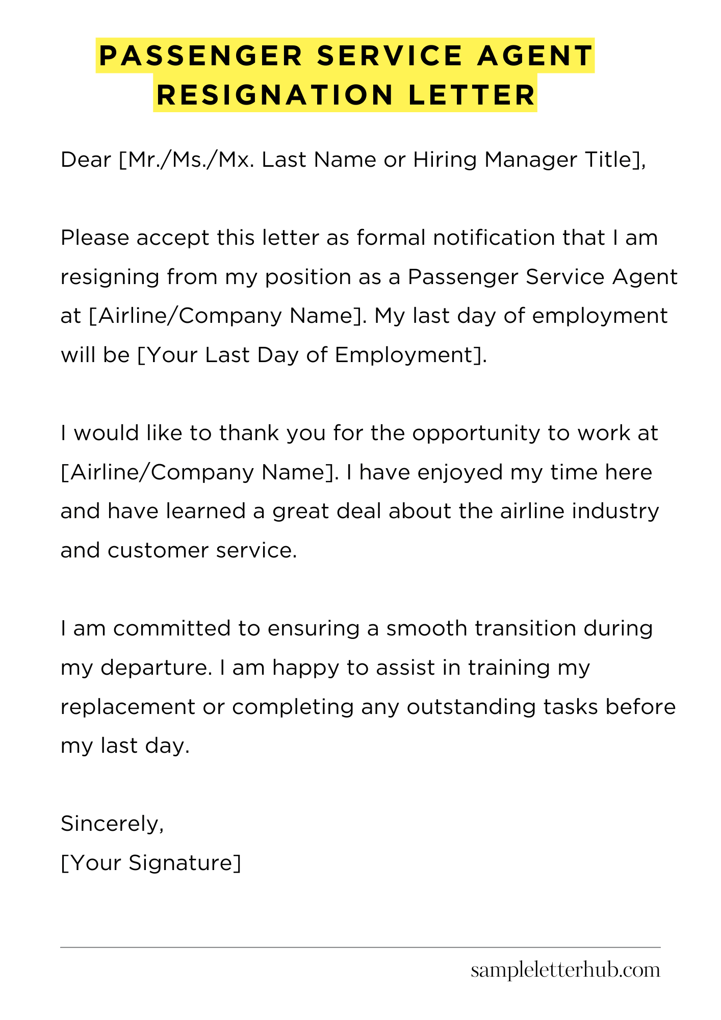 Passenger Service Agent Resignation Letter