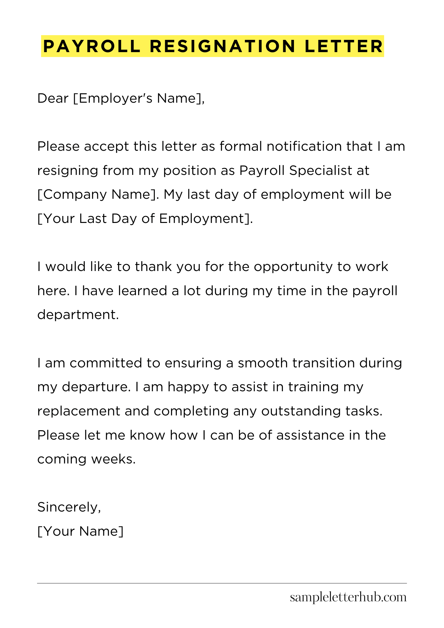 Payroll Resignation Letter