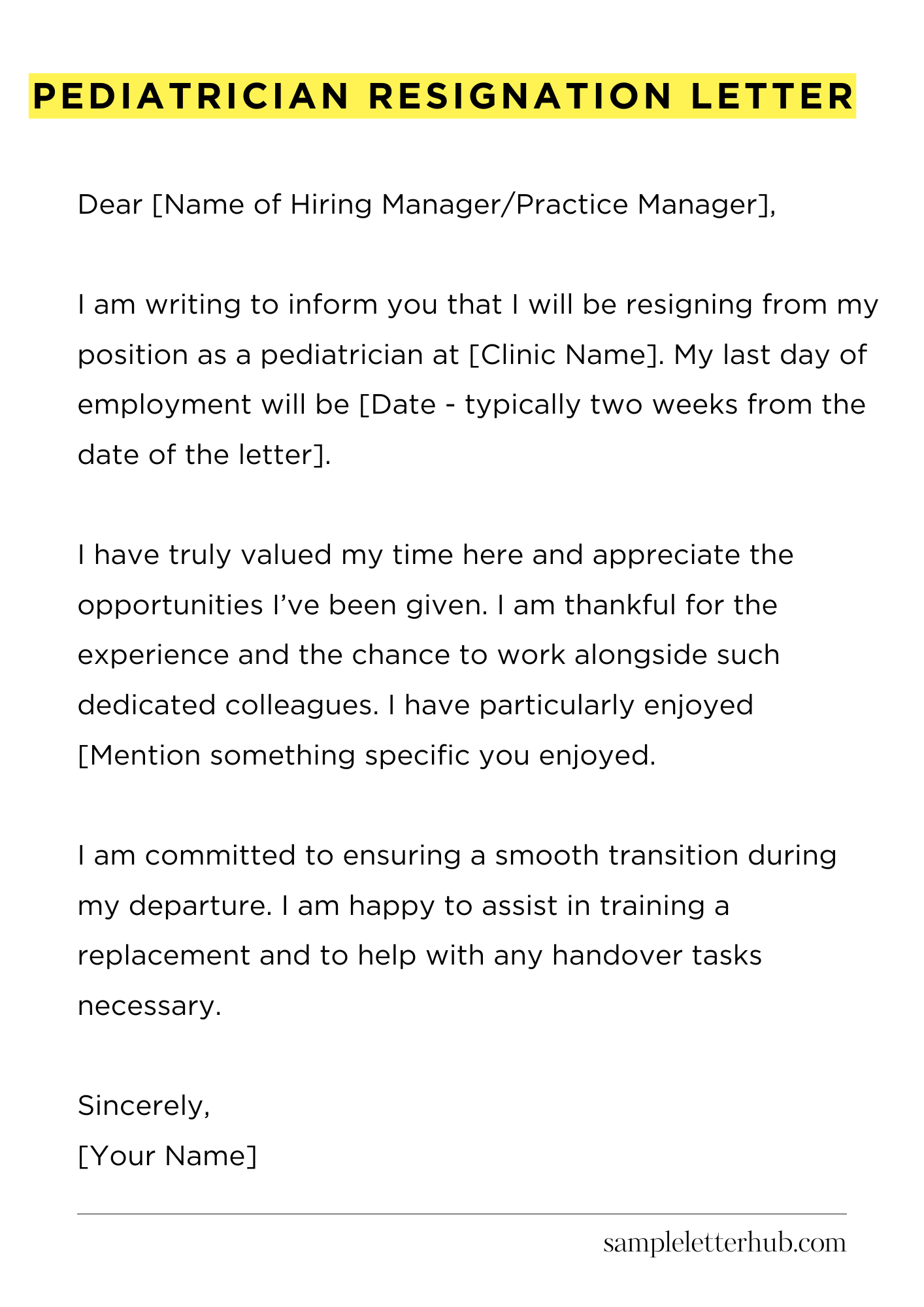 Pediatrician Resignation Letter