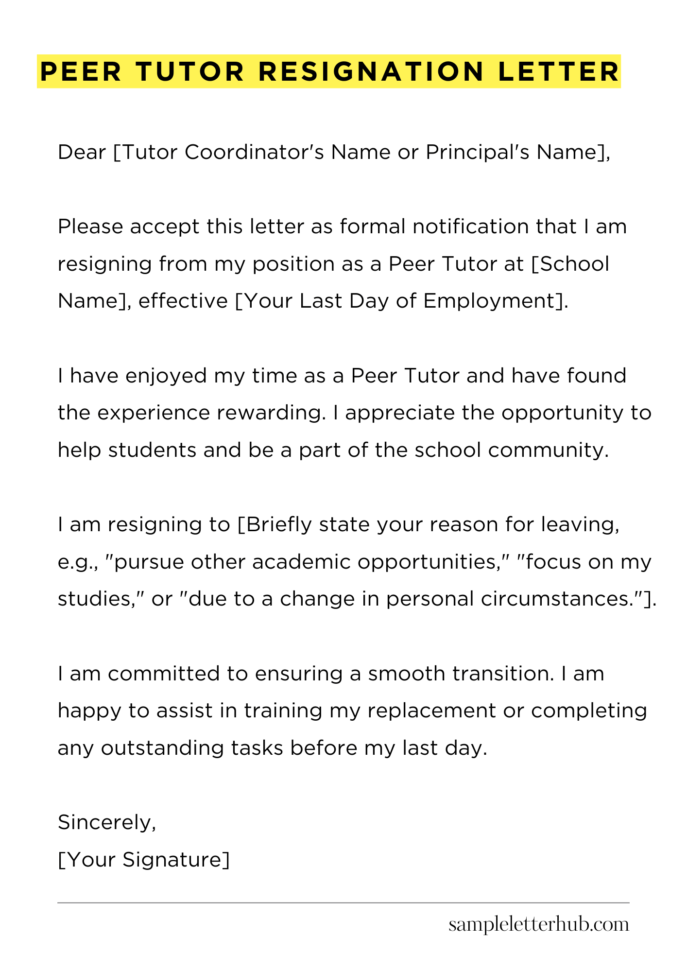 Peer Tutor Resignation Letter