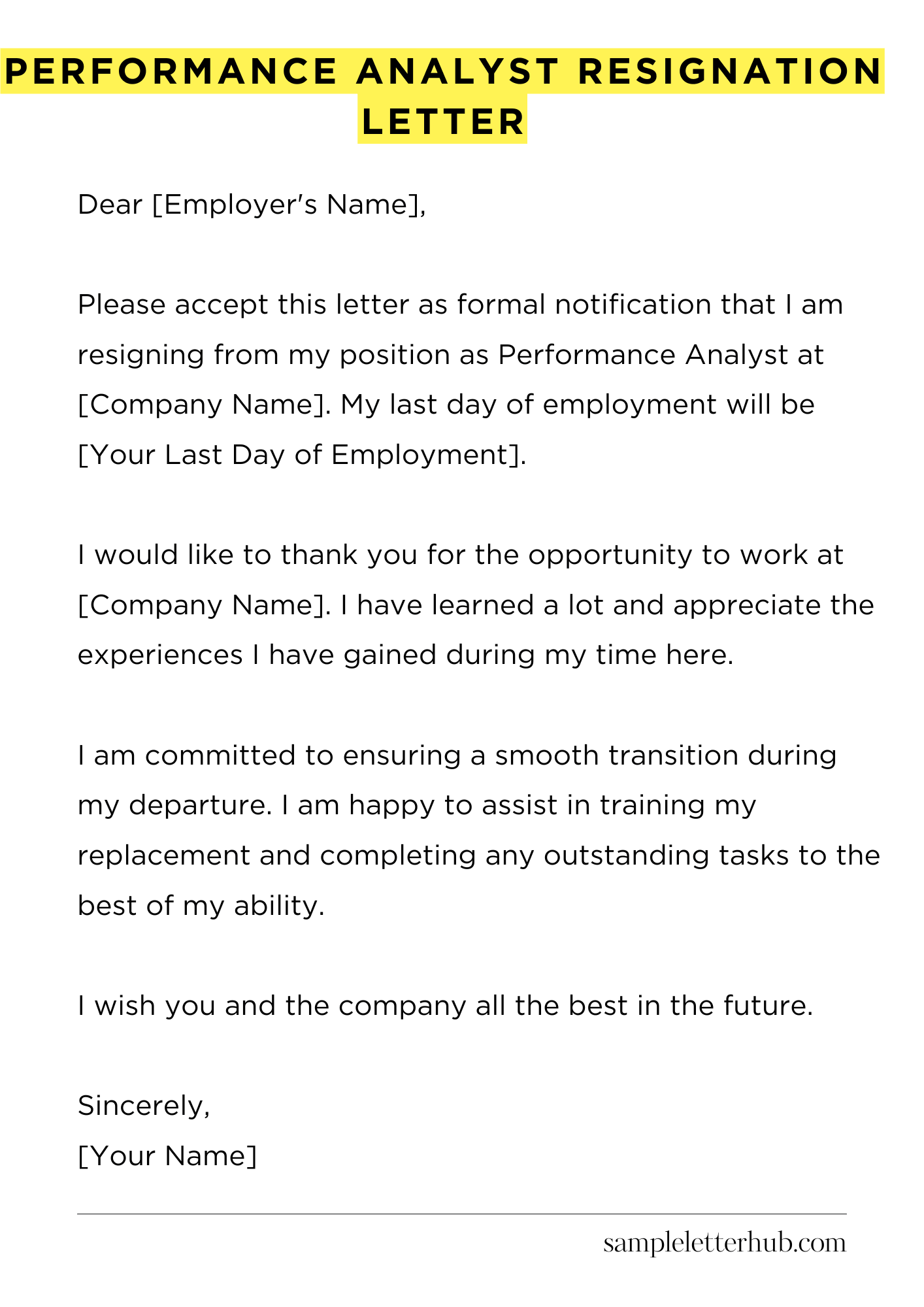 Performance Analyst Resignation Letter