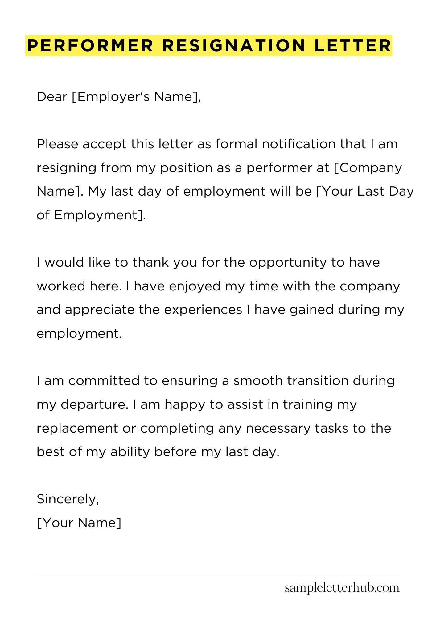Performer Resignation Letter