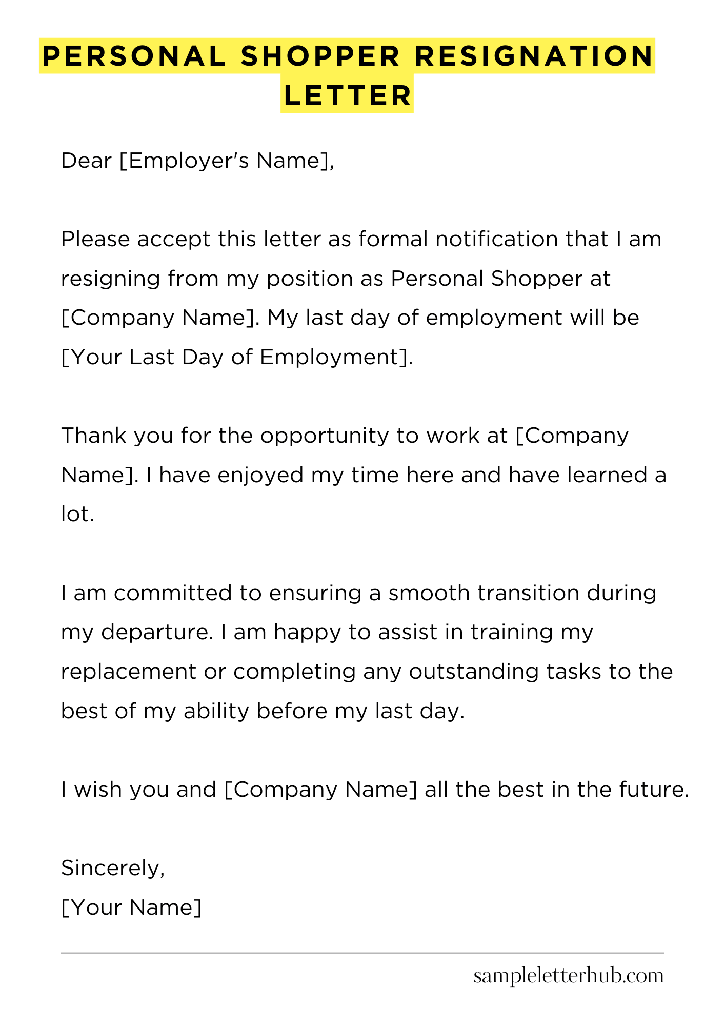 Personal Shopper Resignation Letter