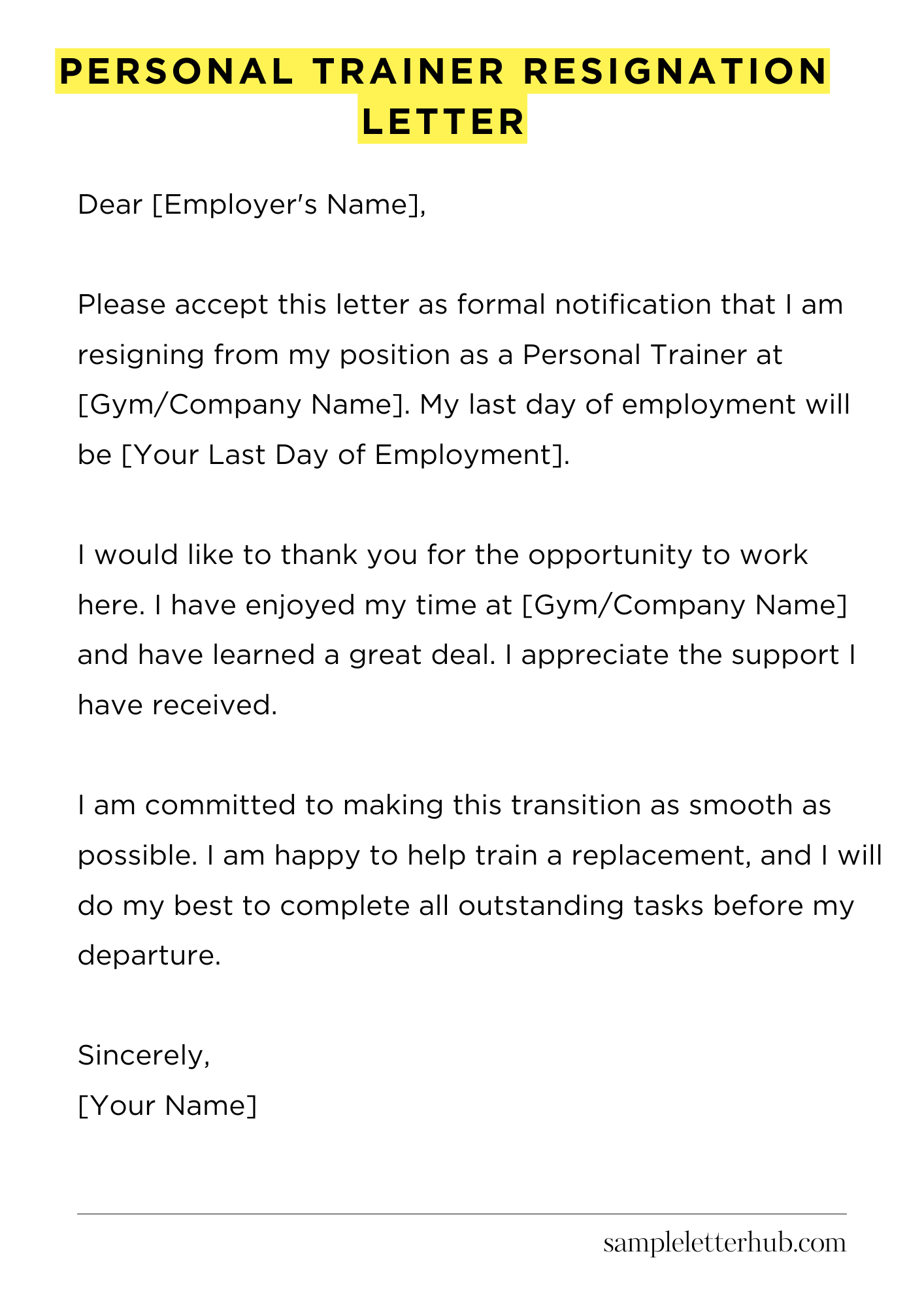 Personal Trainer Resignation Letter