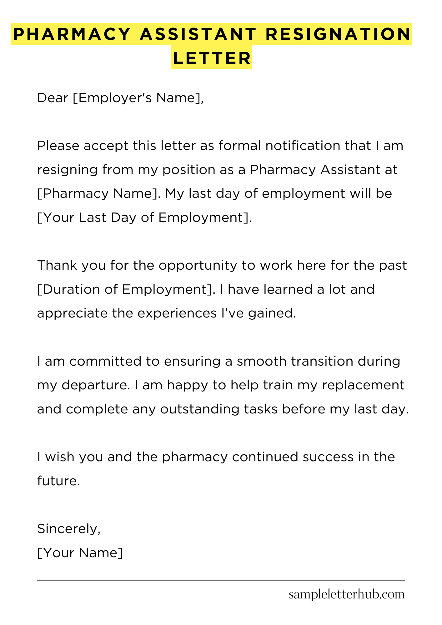 Pharmacy Assistant Resignation Letter