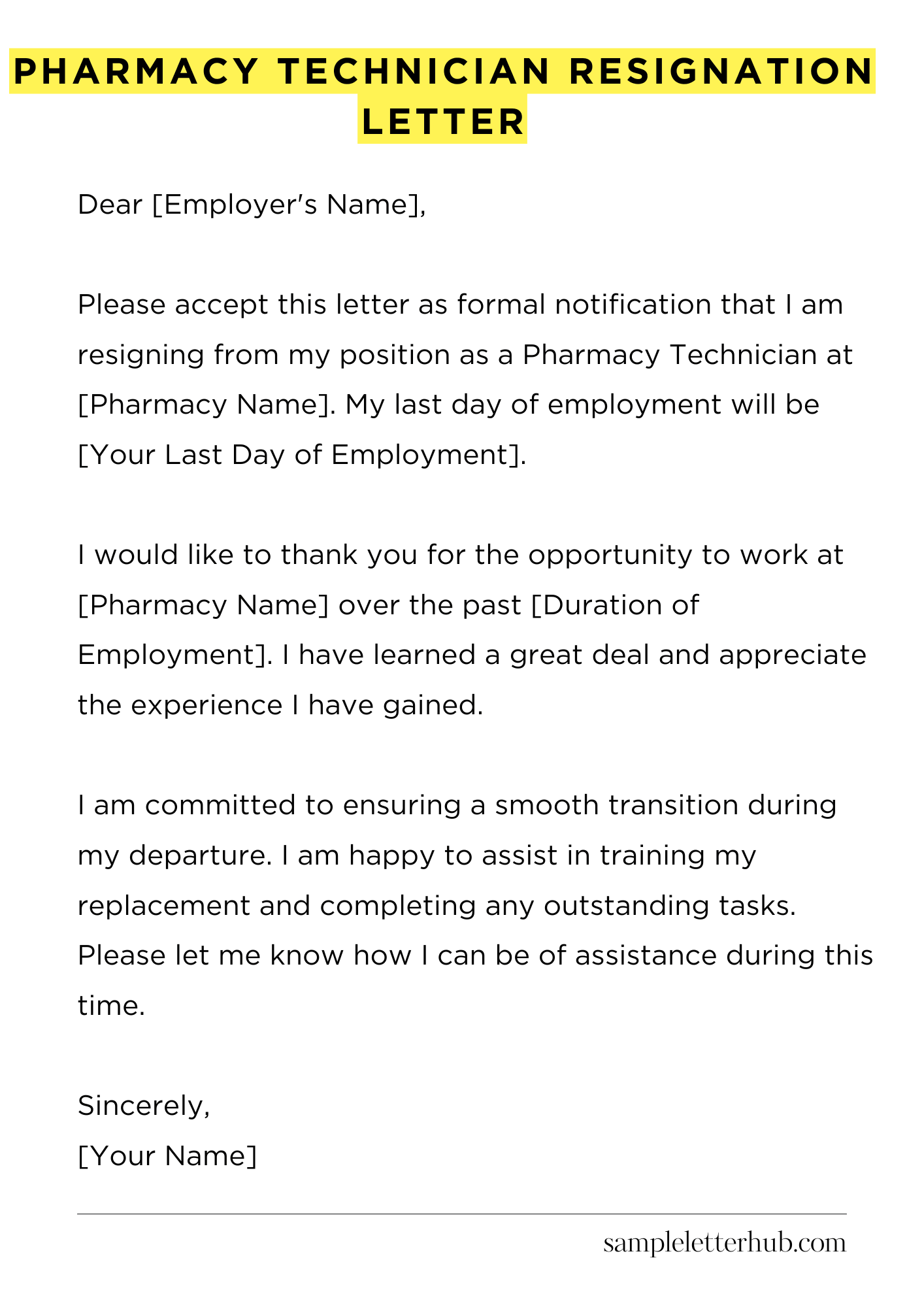 Pharmacy Technician Resignation Letter