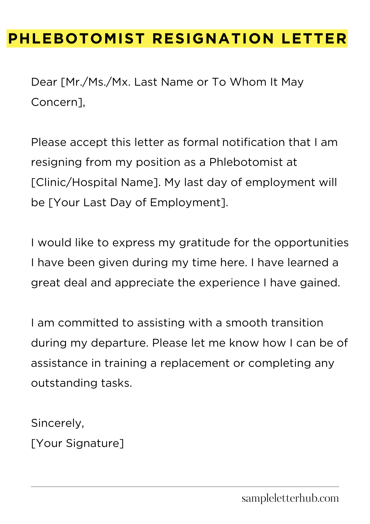 Phlebotomist Resignation Letter