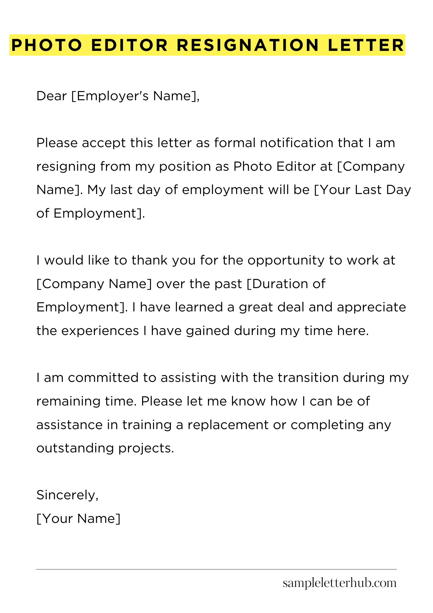 Photo Editor Resignation Letter