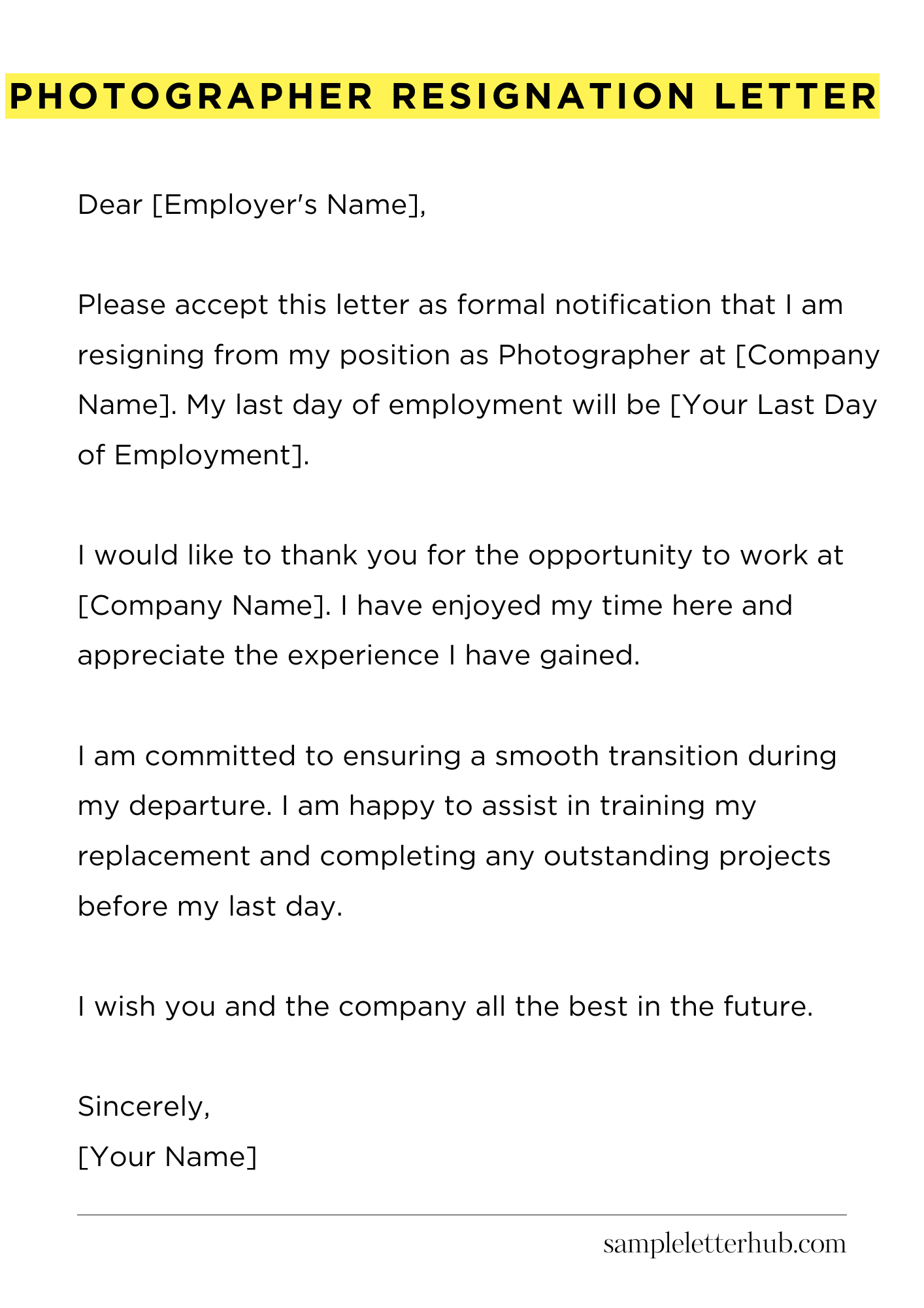 Photographer Resignation Letter