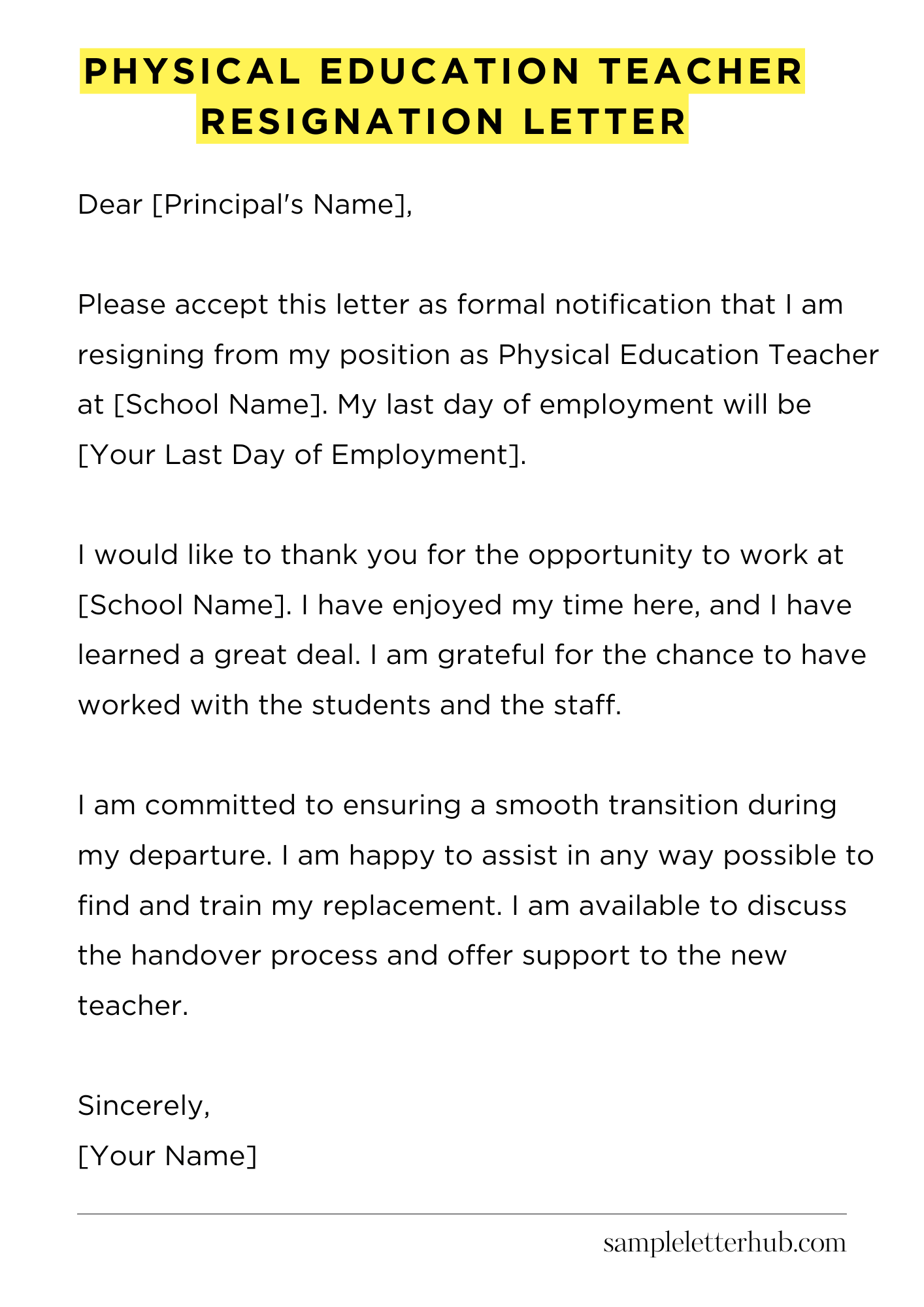 Physical Education Teacher Resignation Letter