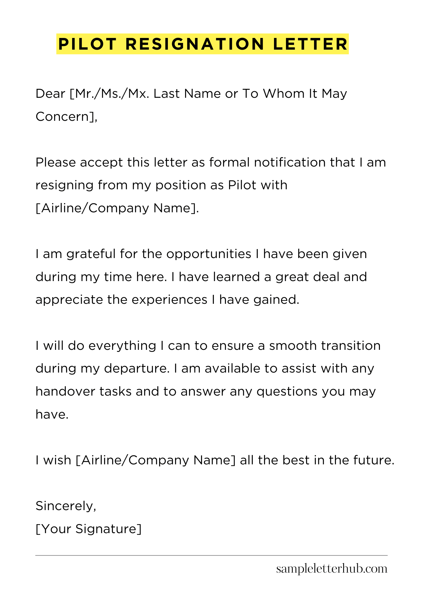 Pilot Resignation Letter