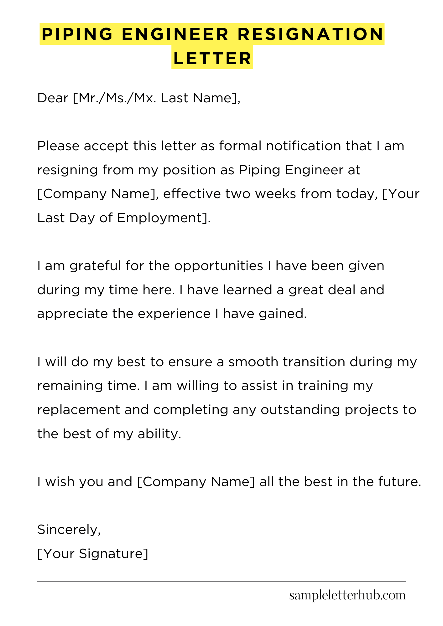 Piping Engineer Resignation Letter