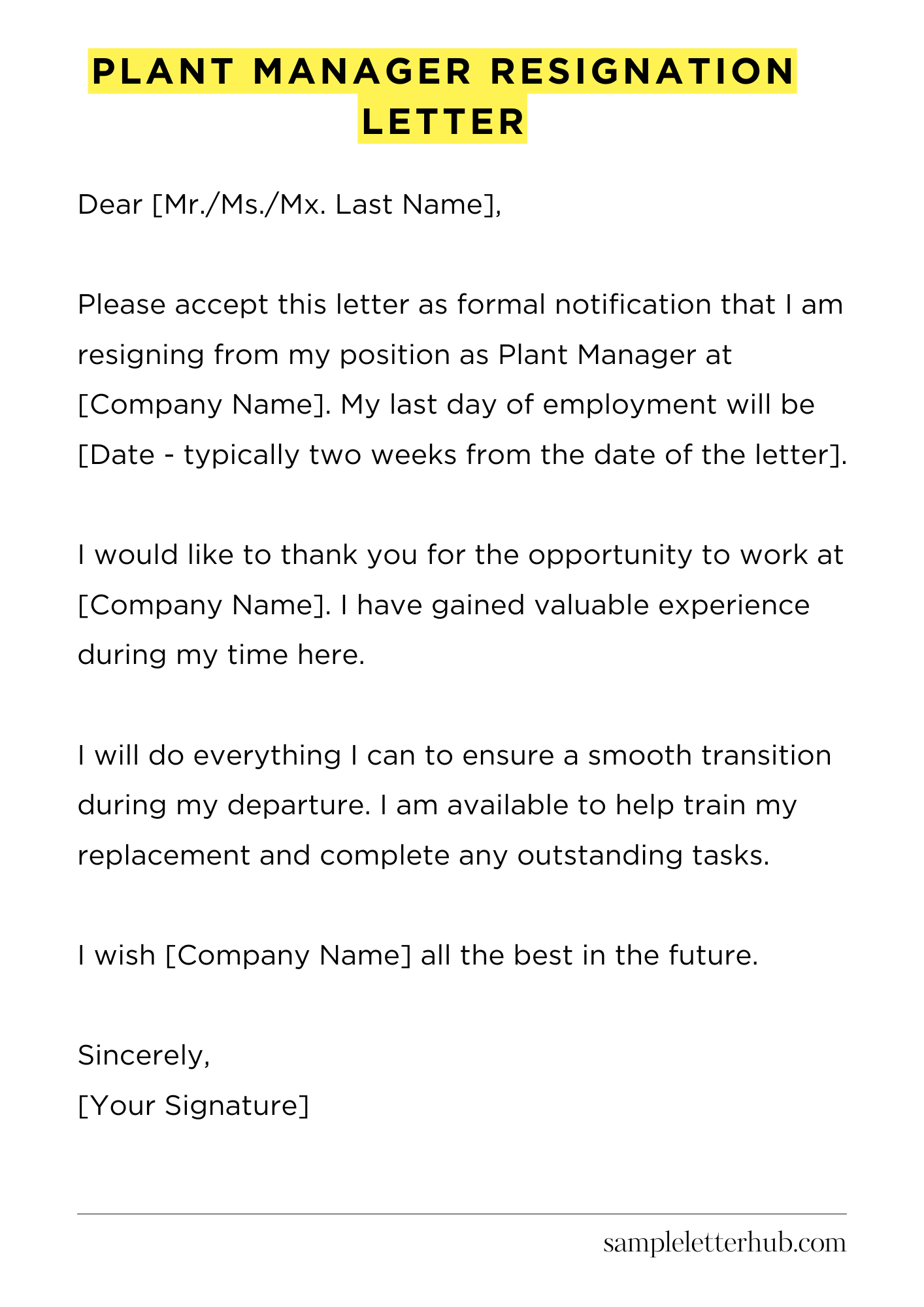 Plant Manager Resignation Letter