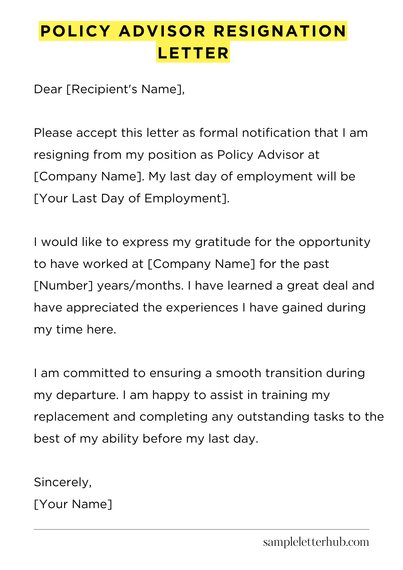 Policy Advisor Resignation Letter