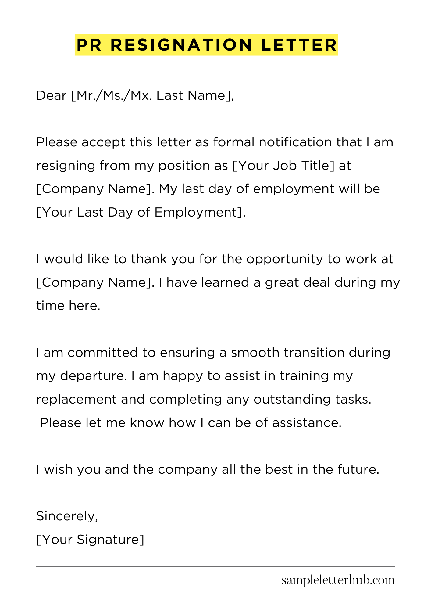 Pr Resignation Letter