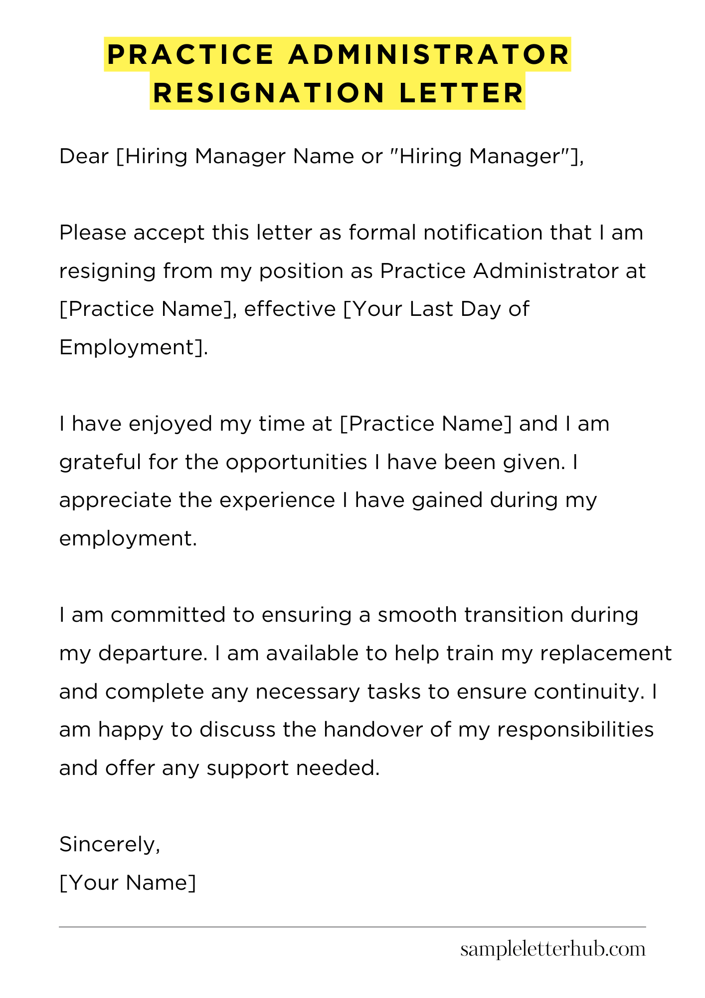 Practice Administrator Resignation Letter