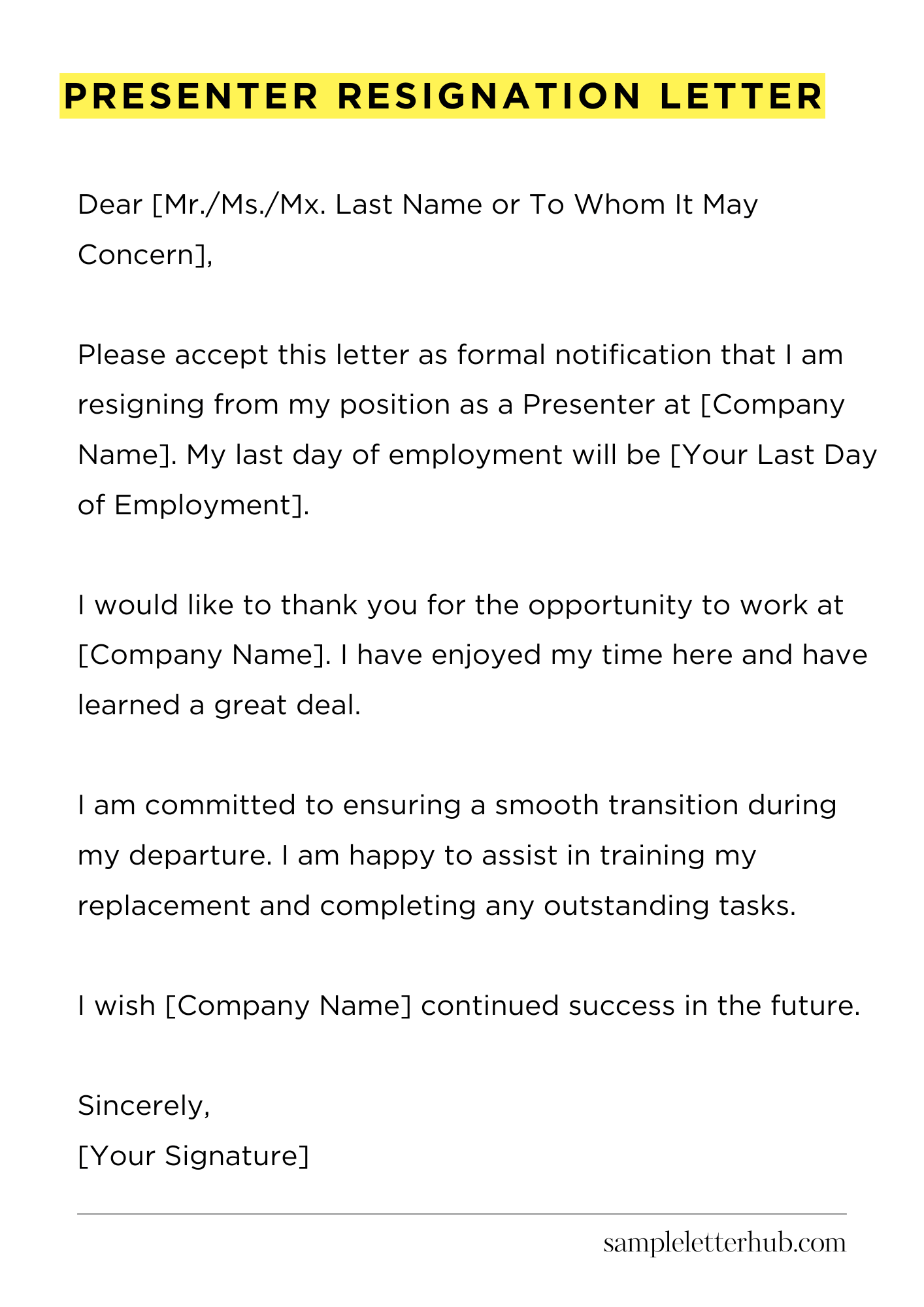 Presenter Resignation Letter