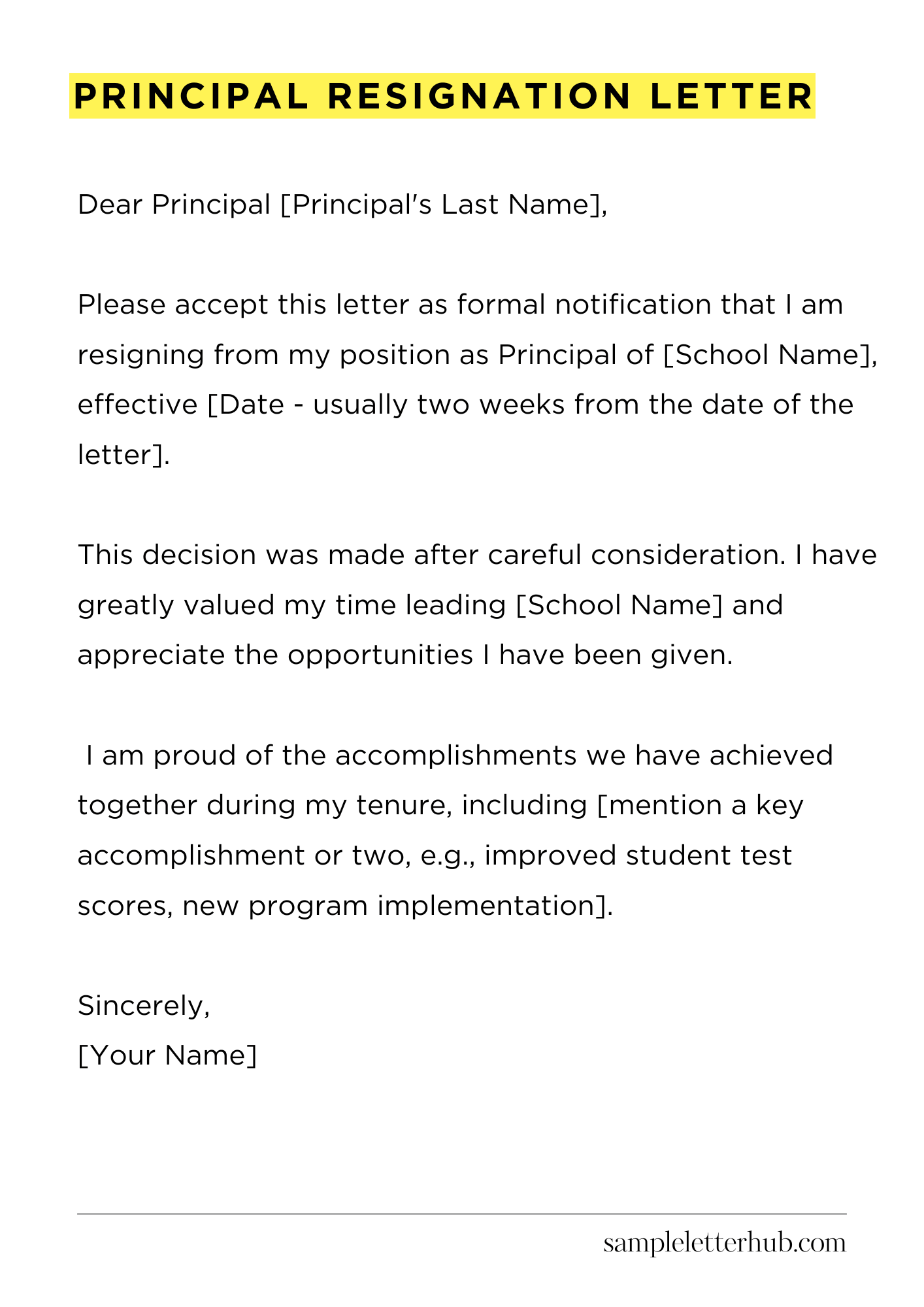 Principal Resignation Letter
