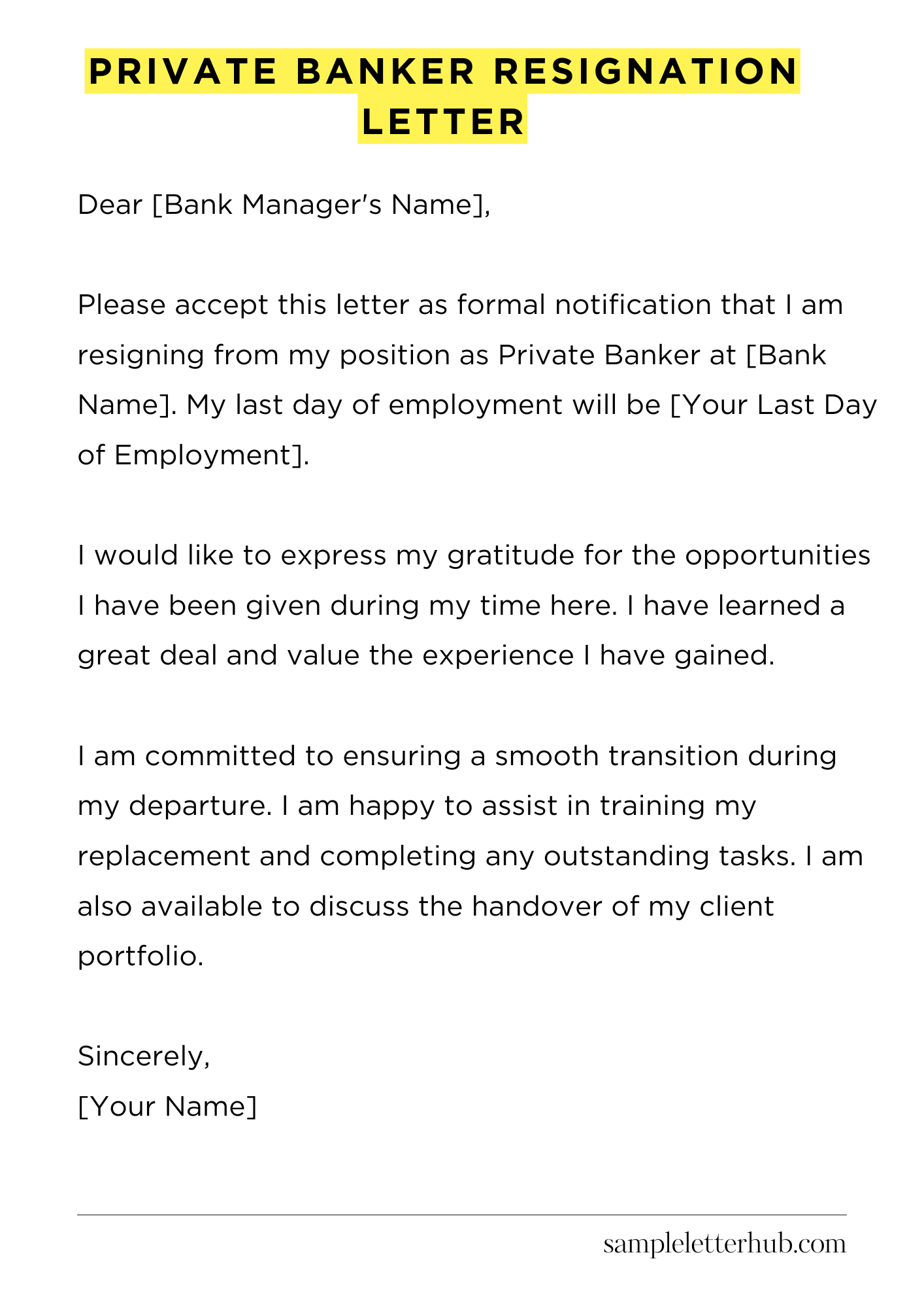 Private Banker Resignation Letter