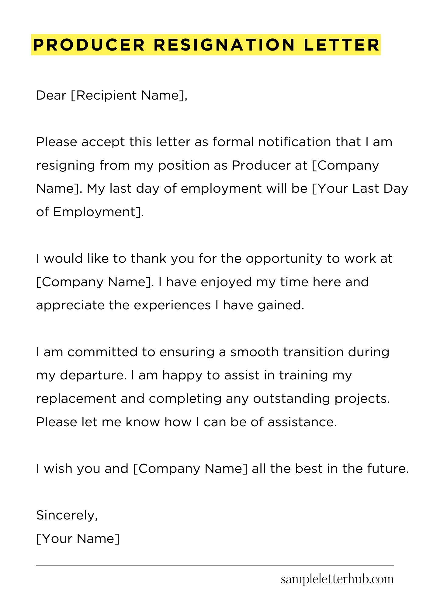 Producer Resignation Letter