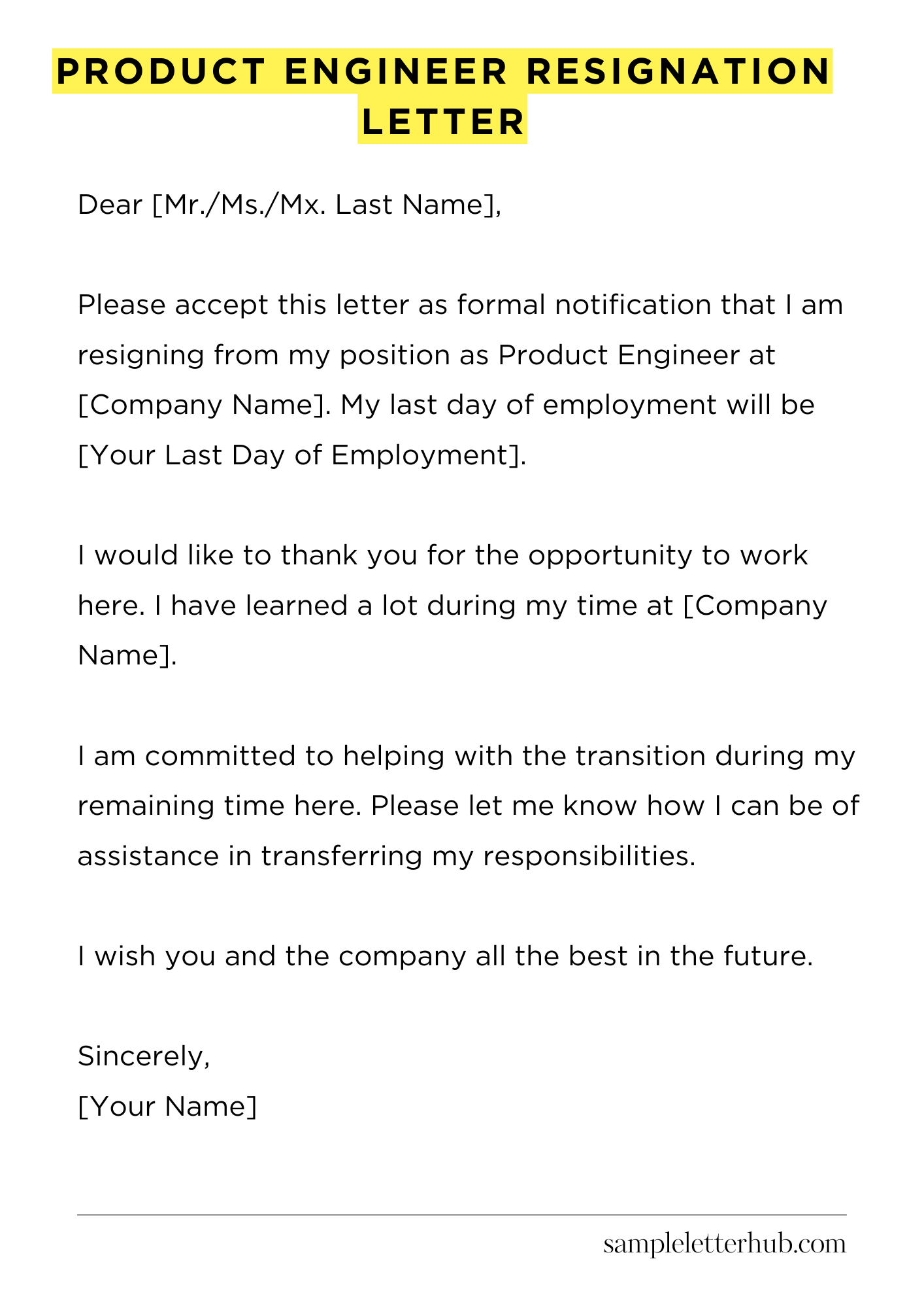 Product Engineer Resignation Letter