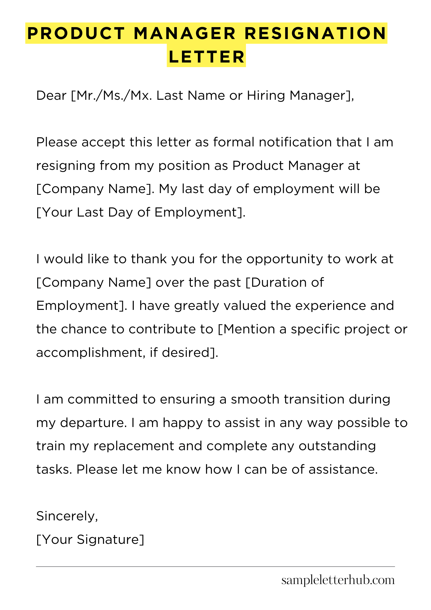 Product Manager Resignation Letter
