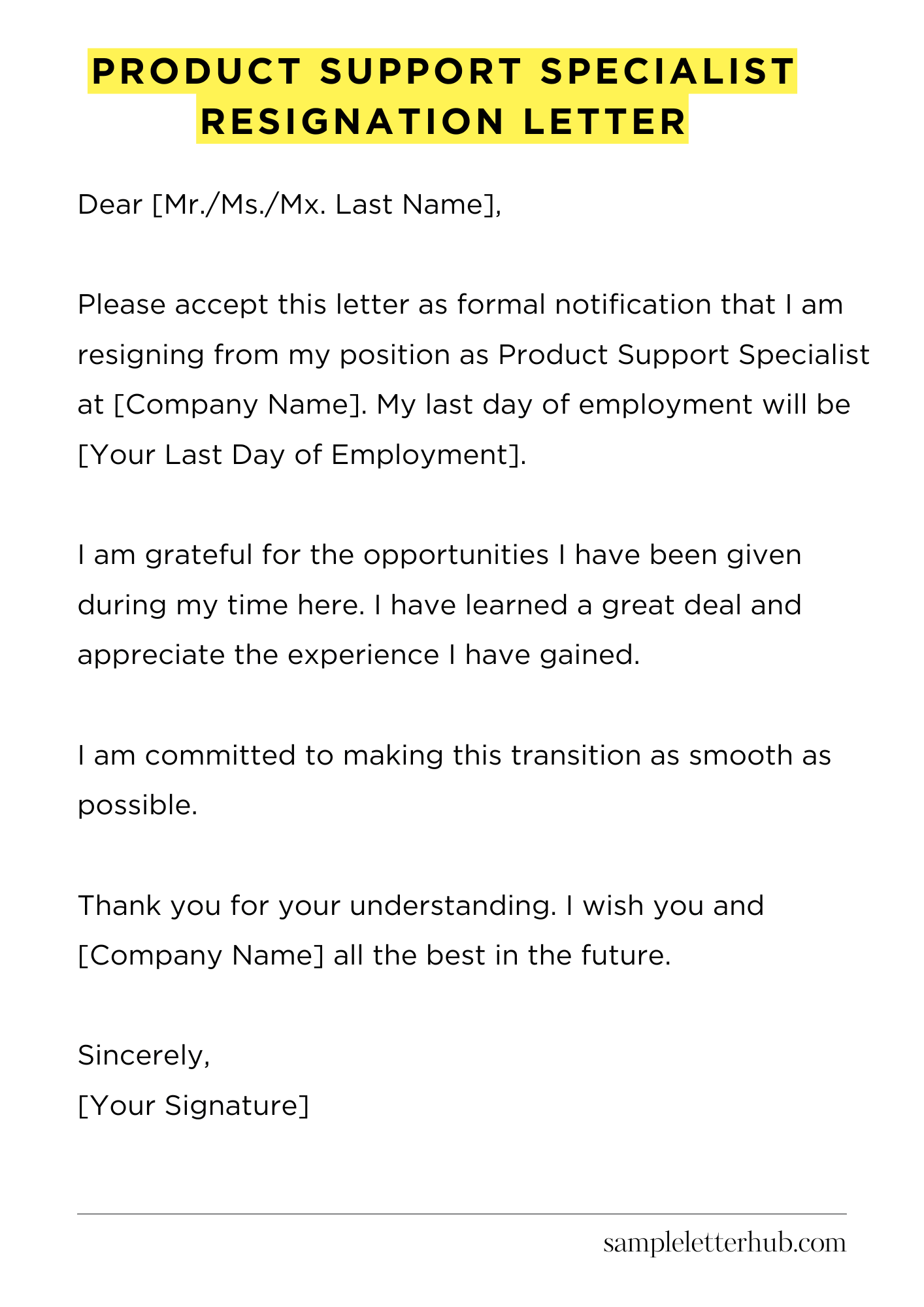Product Support Specialist Resignation Letter