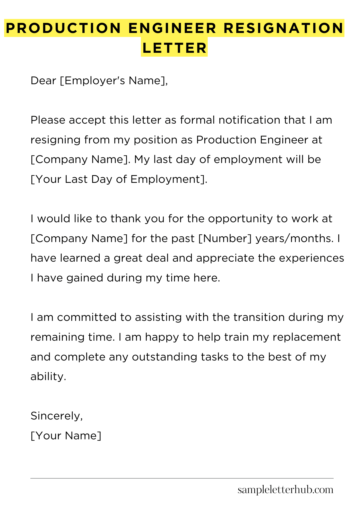 Production Engineer Resignation Letter