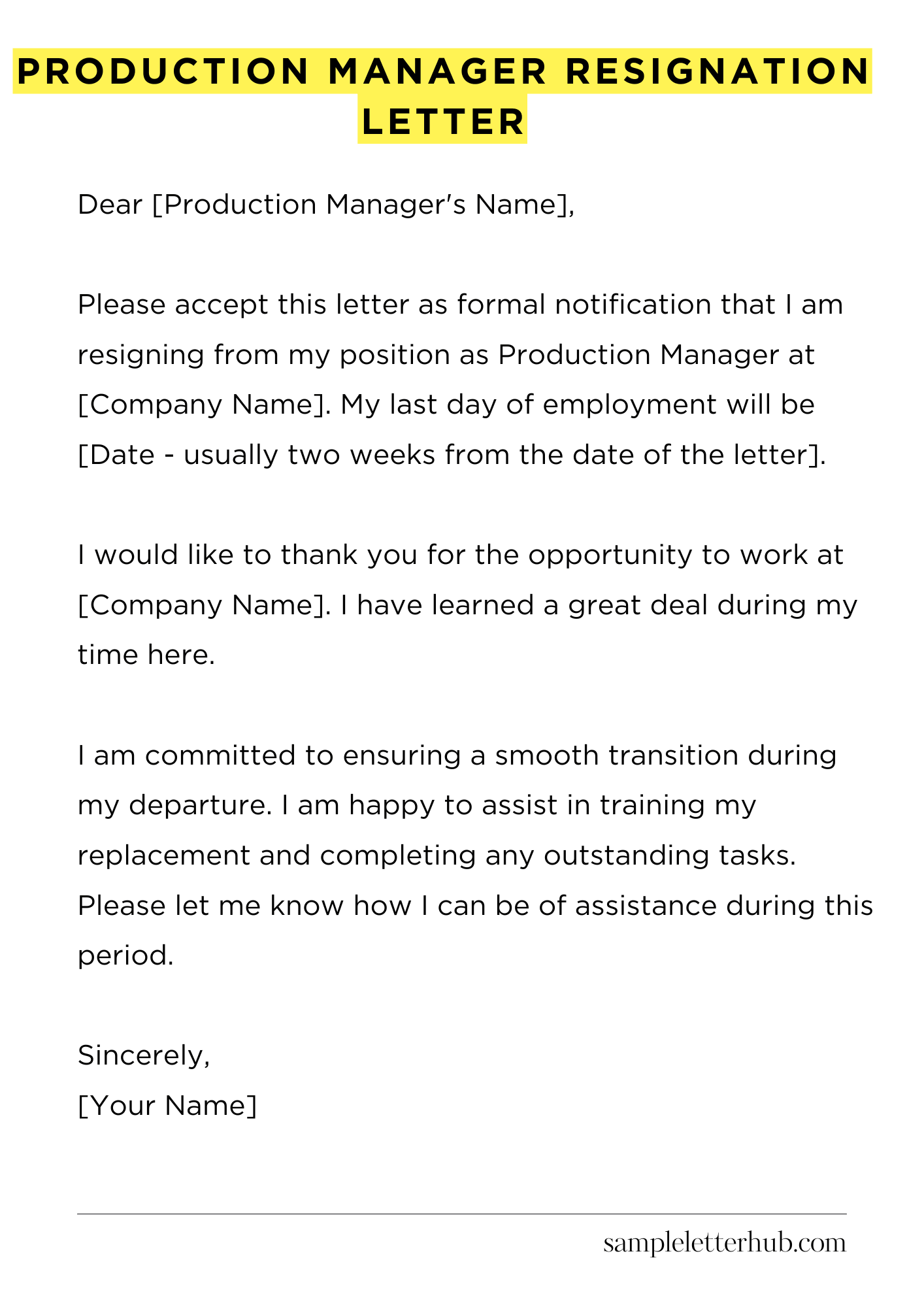 Production Manager Resignation Letter